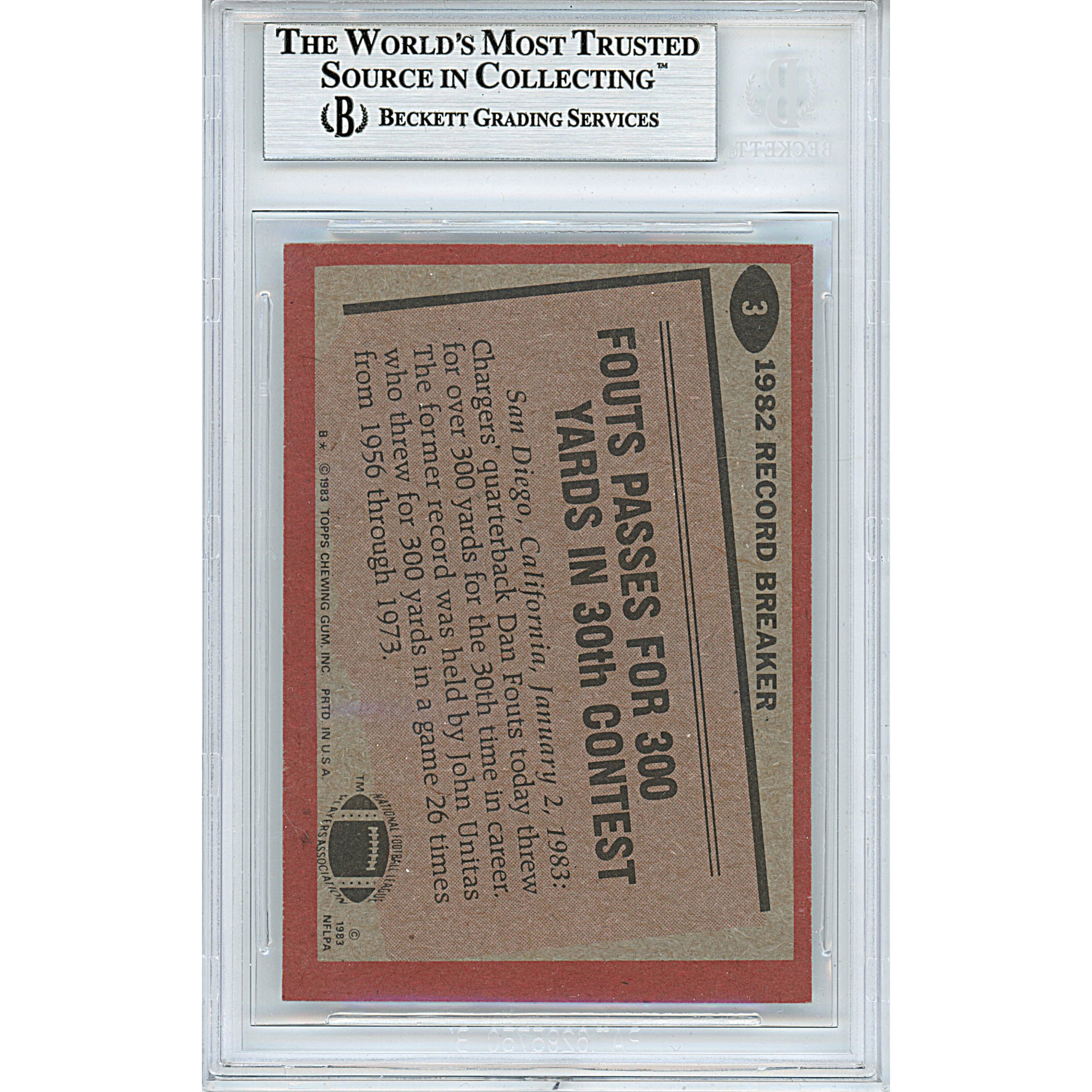 1983 Topps #14 Dan Fouts Autograph Trading Card – Beckett BAS