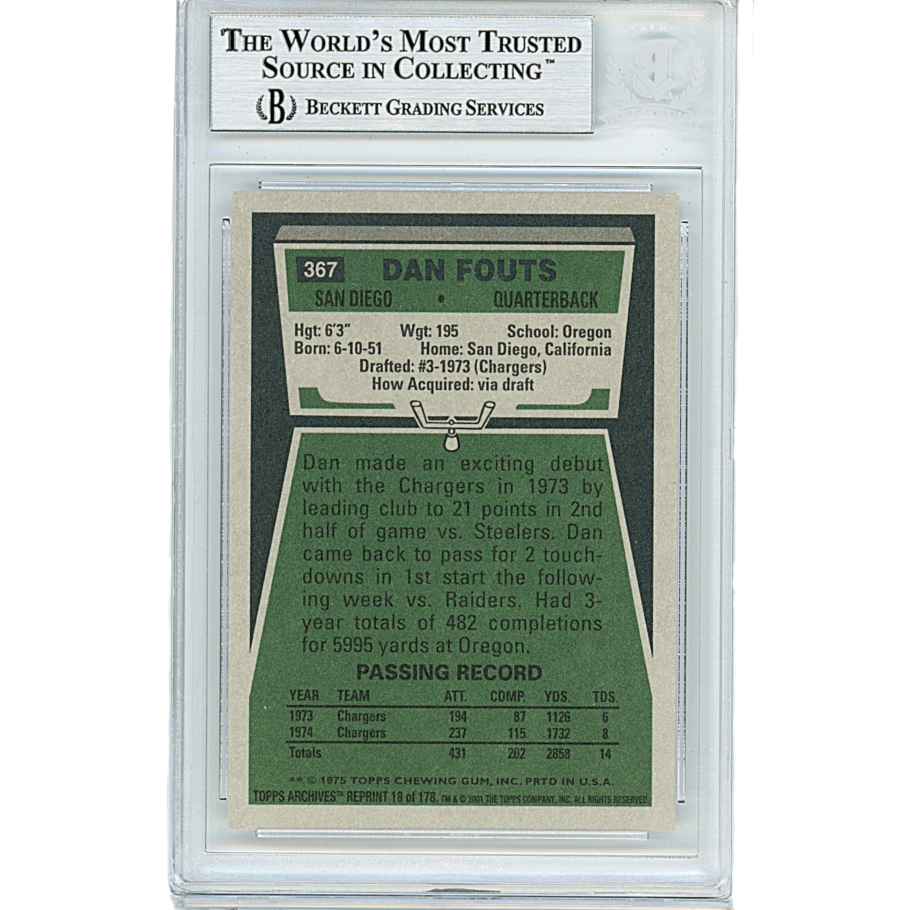 2001 Topps Dan Fouts Signed Trading Card – Beckett BAS