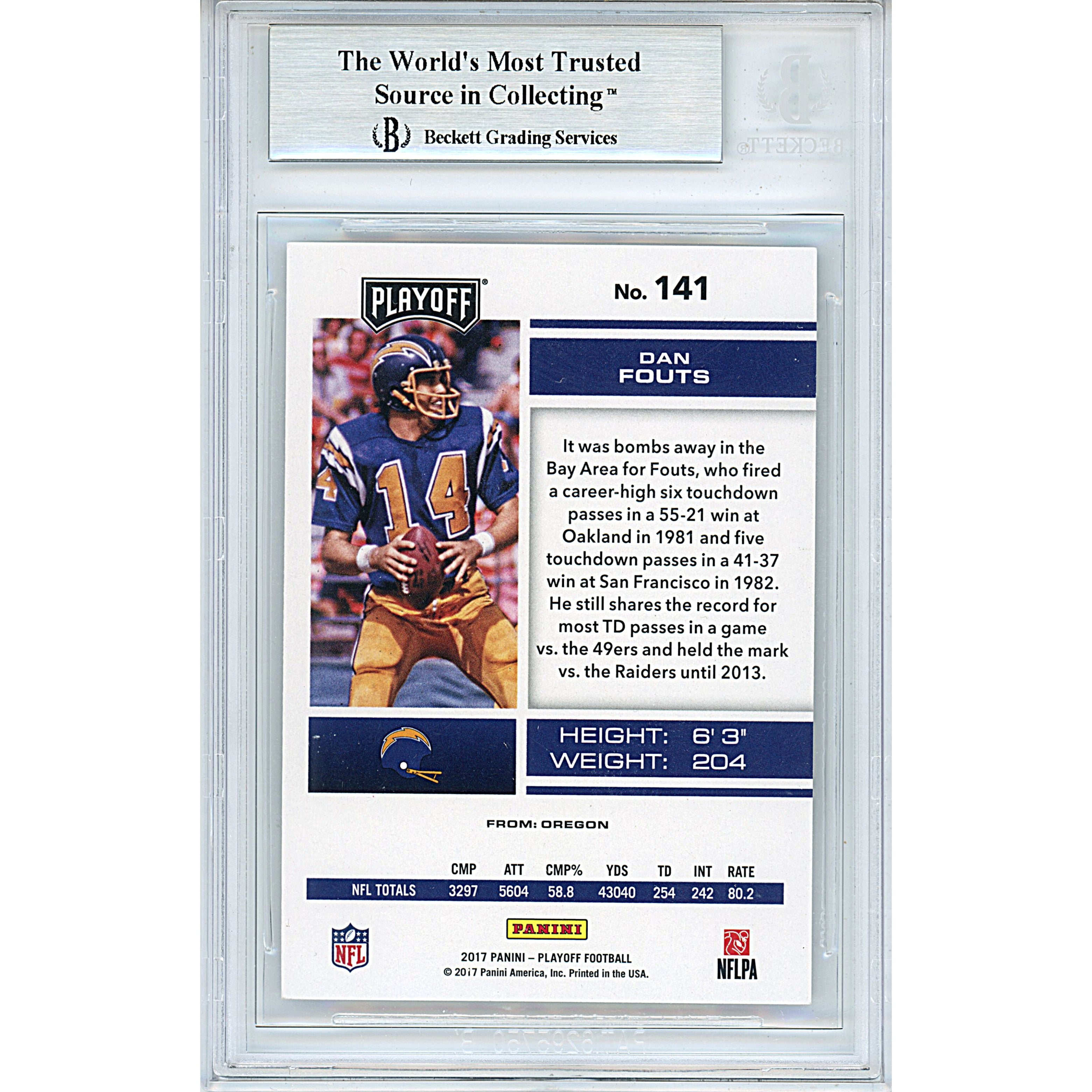 2017 #141 Dan Fouts Signed Trading Card – Beckett BAS