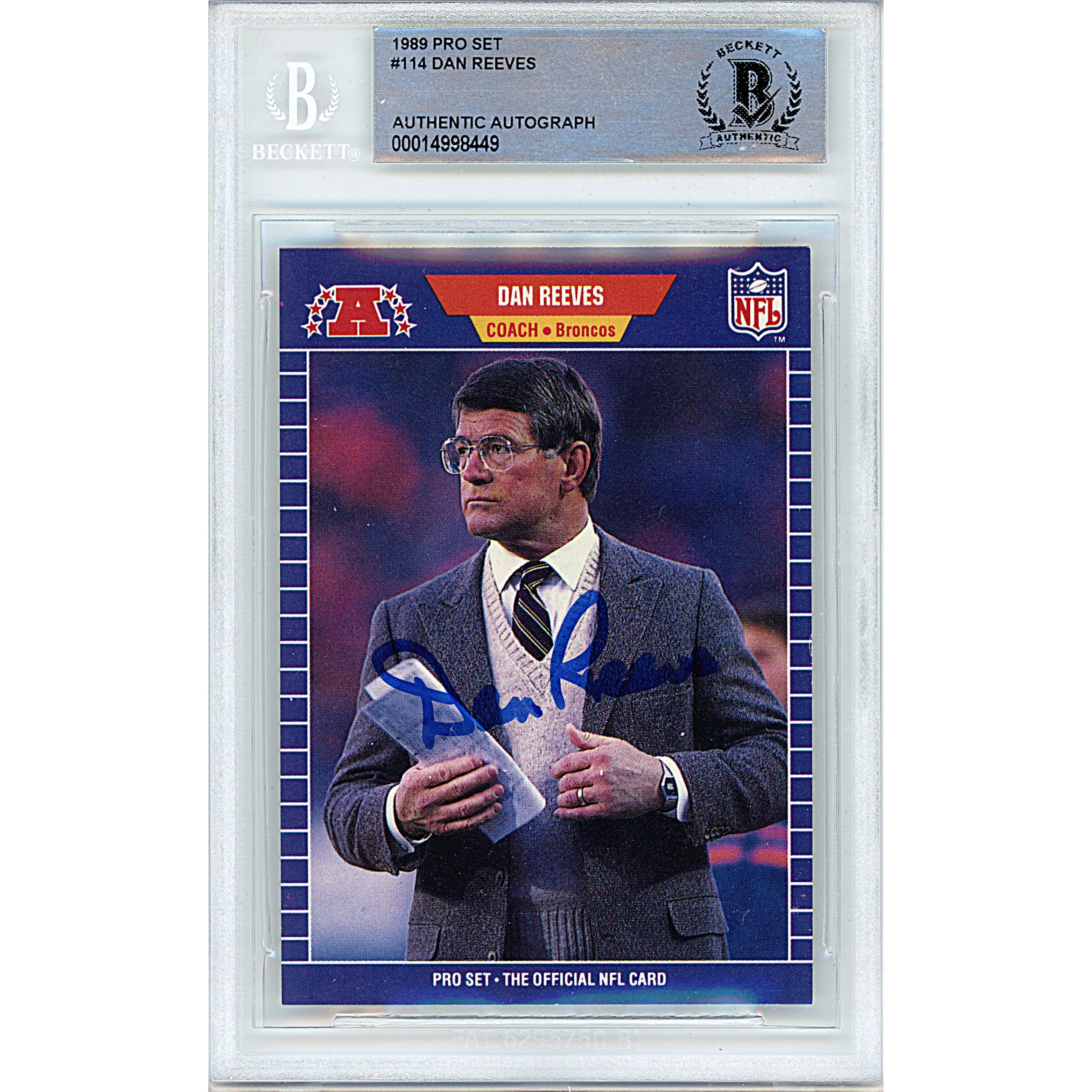1989 Dan Reeves Autographed Trading Card – Beckett BAS