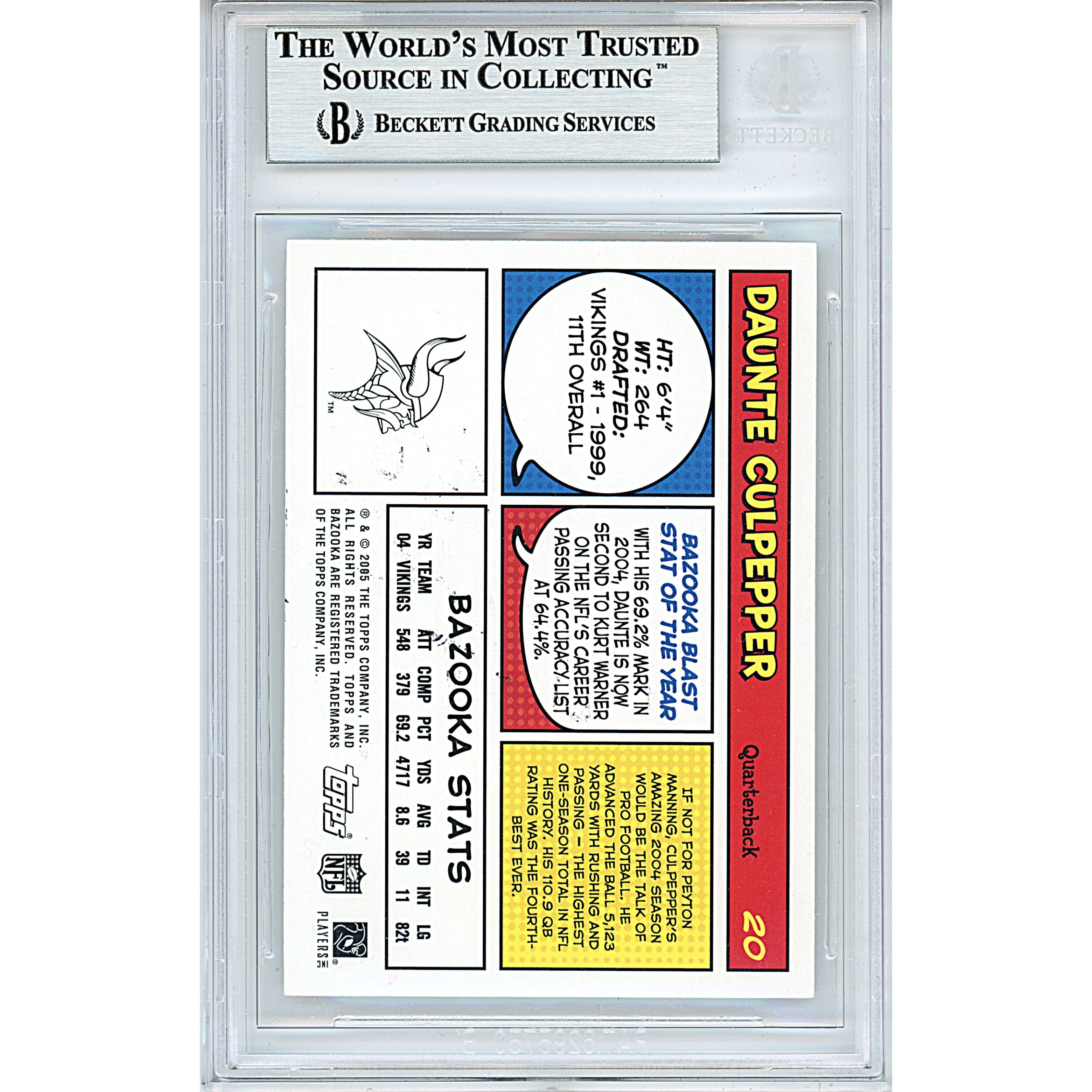 2005 #8 Daunte Culpepper Autograph Trading Card – Beckett BAS