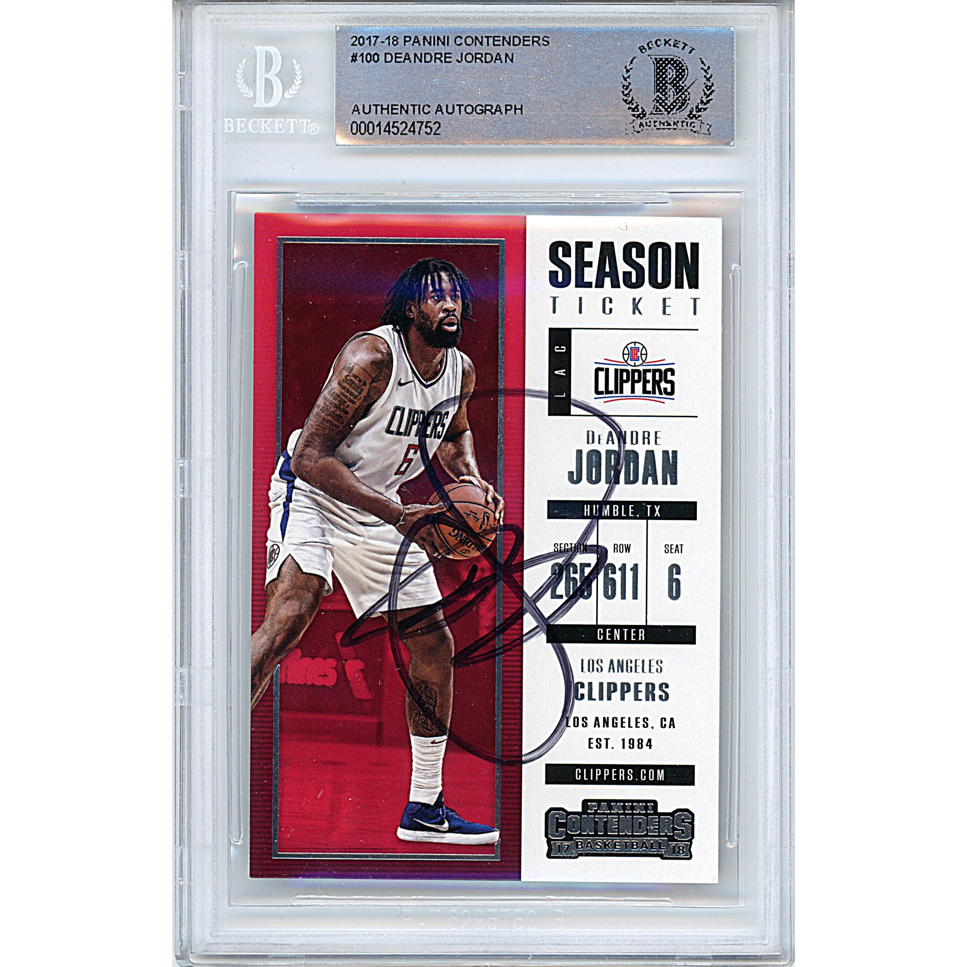 Deandre Jordan Signed Clippers 2018 Contenders Basketball Card Beckett –  www.