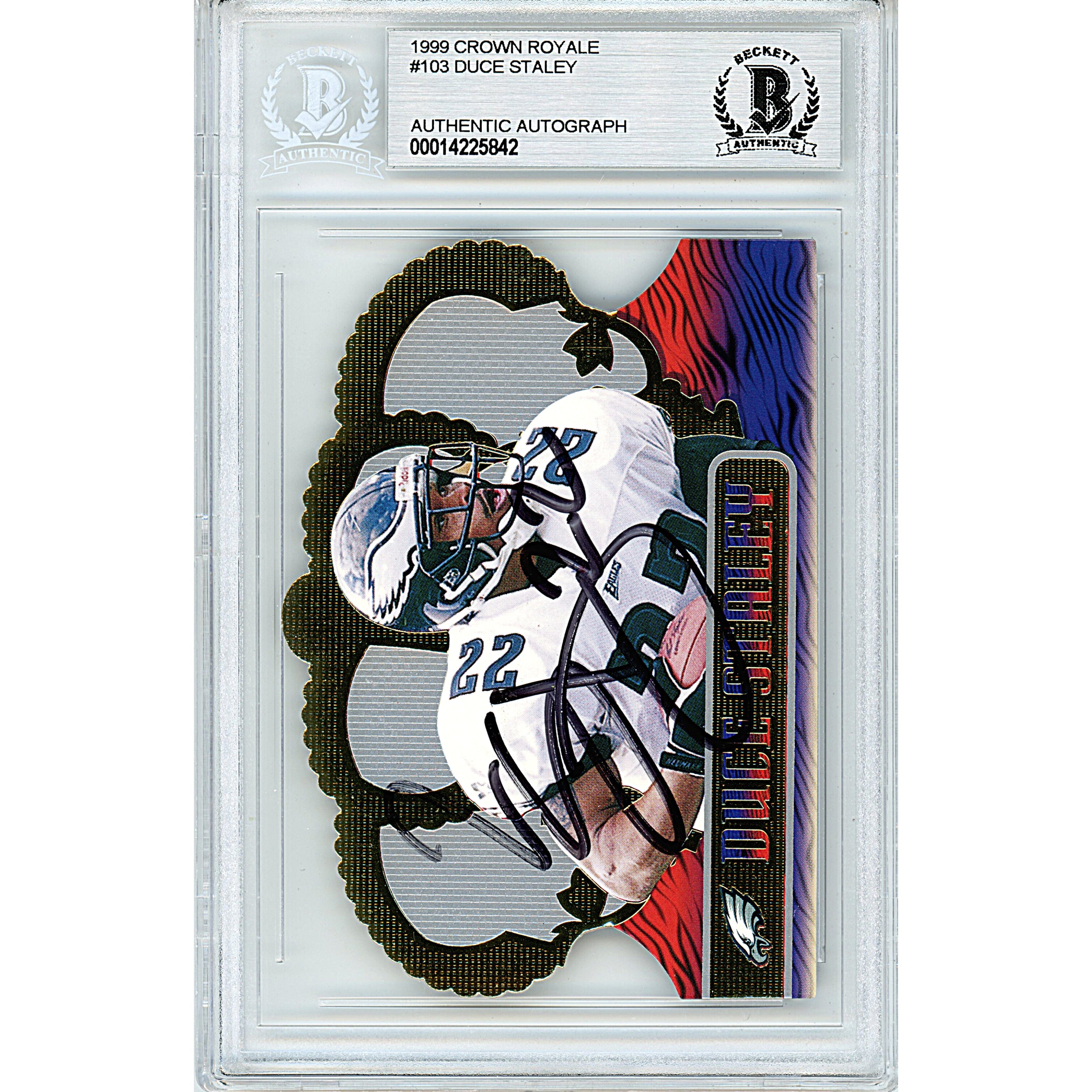 Duce Staley signed trading card – signature close-up – Beckett COA