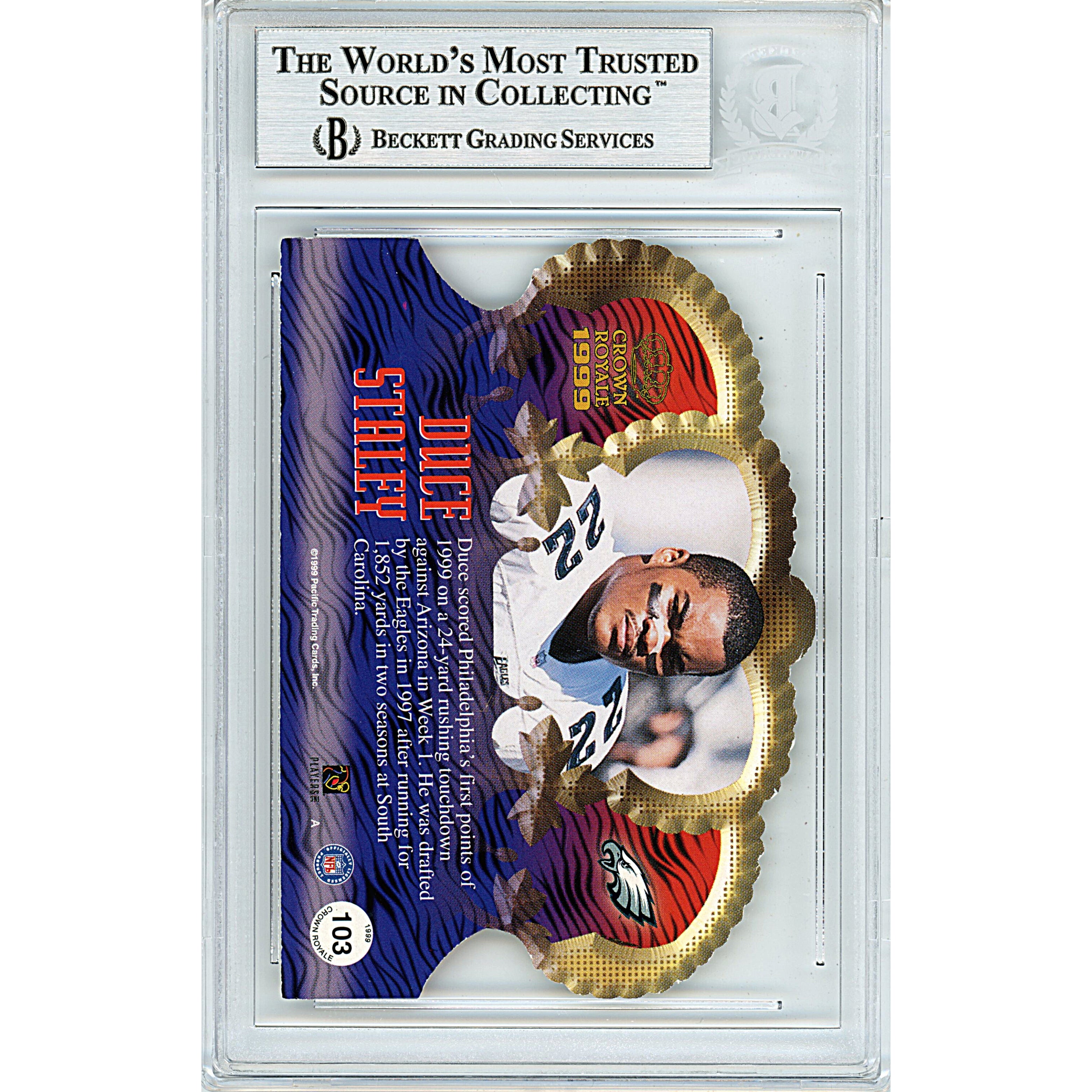 Duce Staley trading card autograph – angled display – Beckett COA