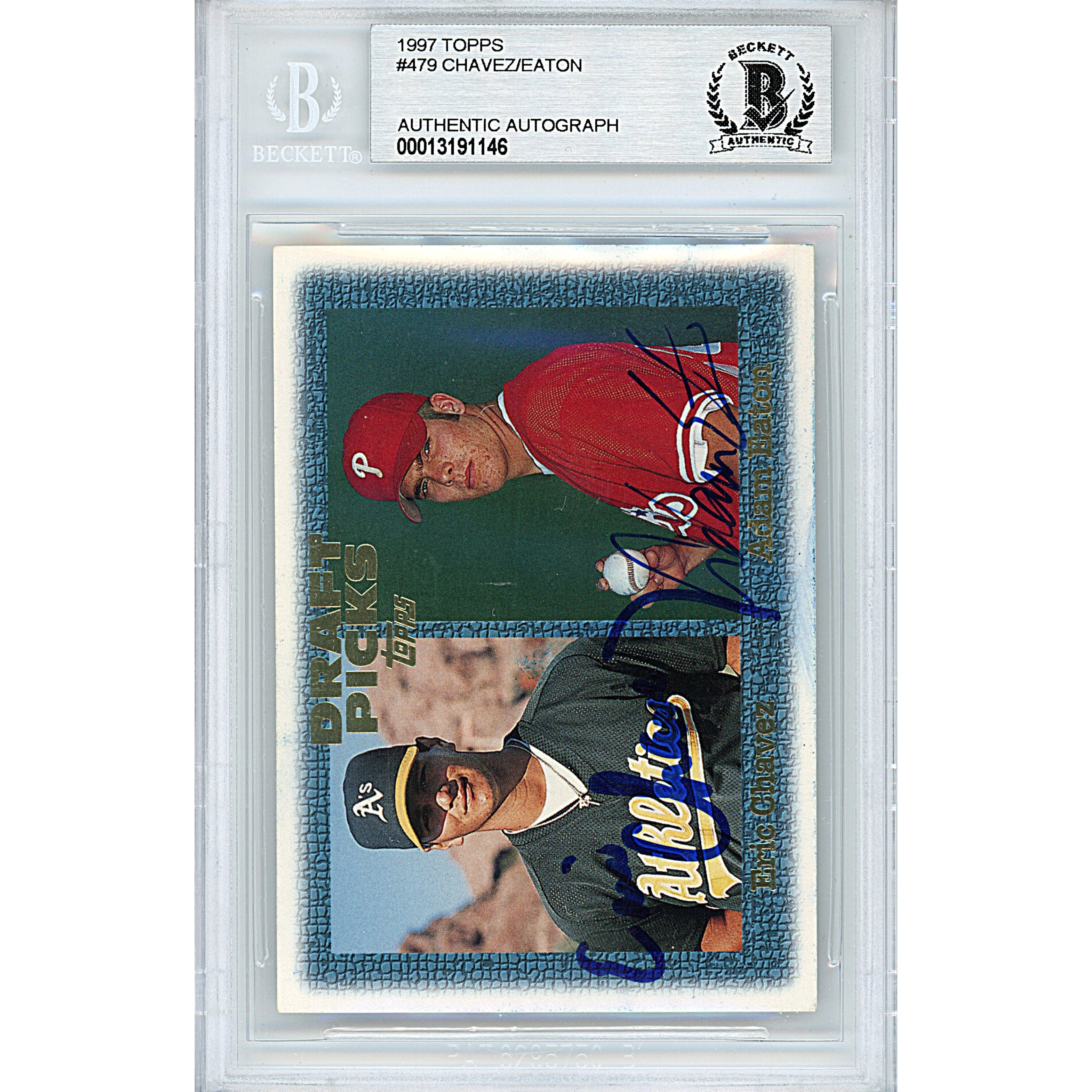 Eric Chavez And Adam Eaton signed trading card – signature close-up – Beckett COA