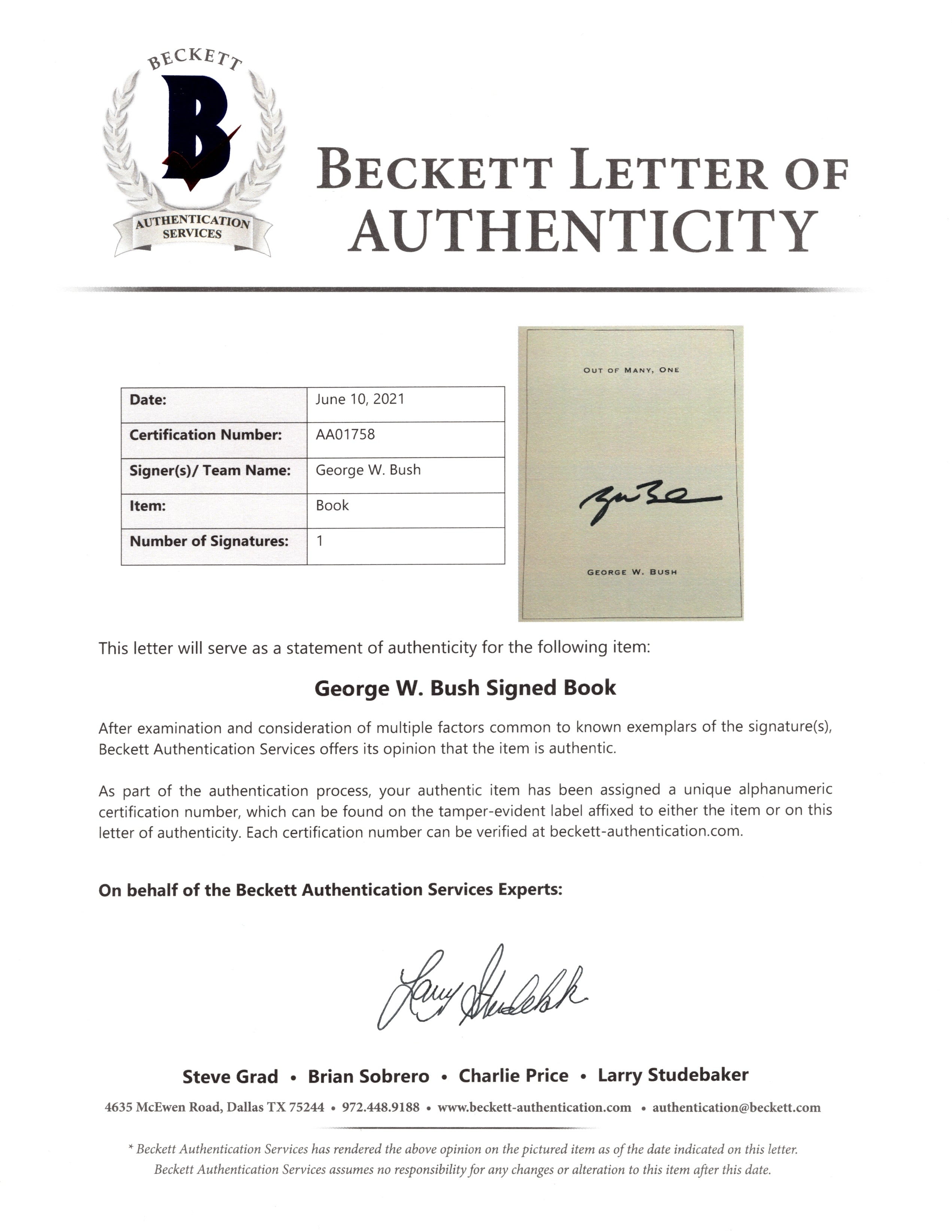 George W. vinyl record autograph – angled display – Beckett COA