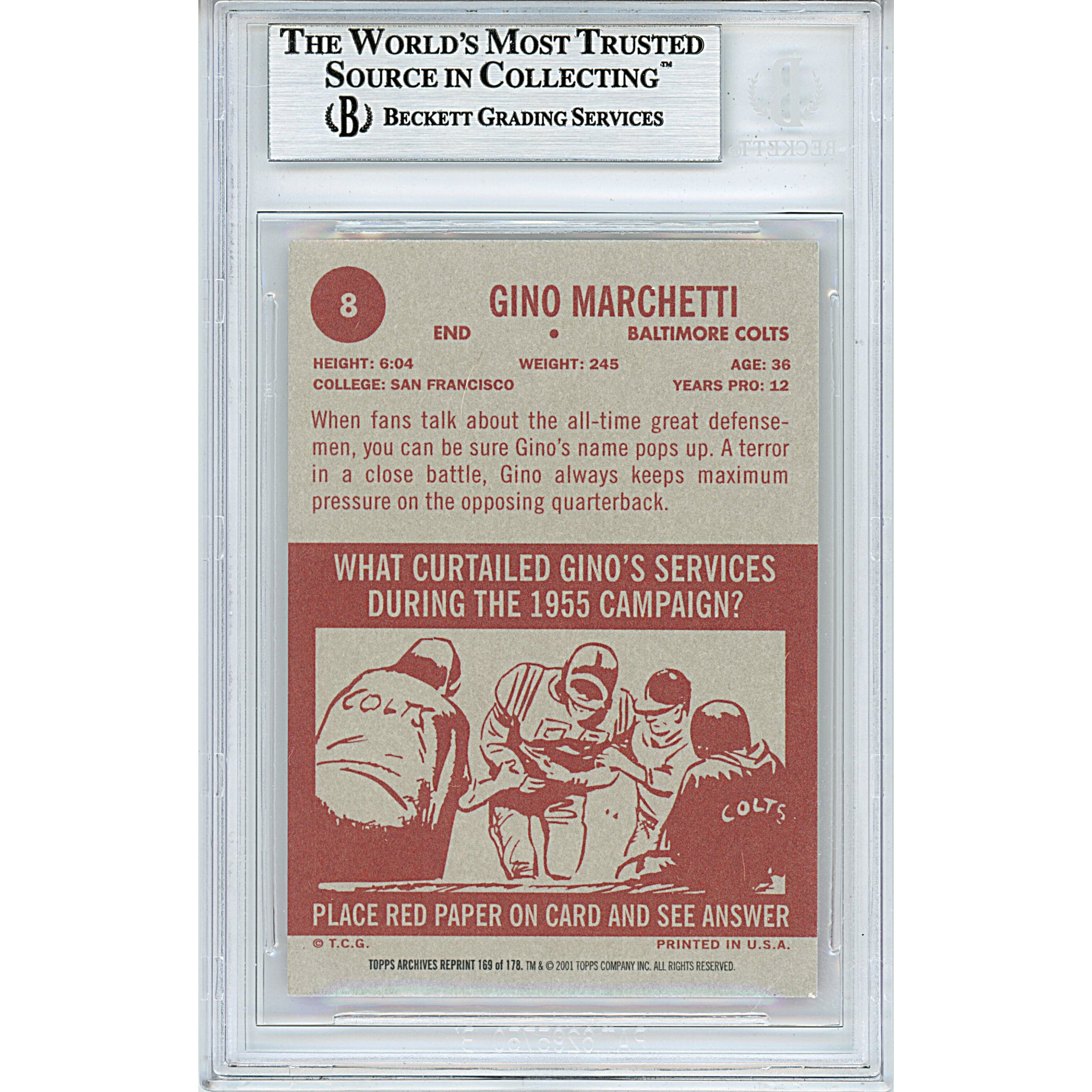 Gino Marchetti signed trading card – signature close-up – Beckett COA
