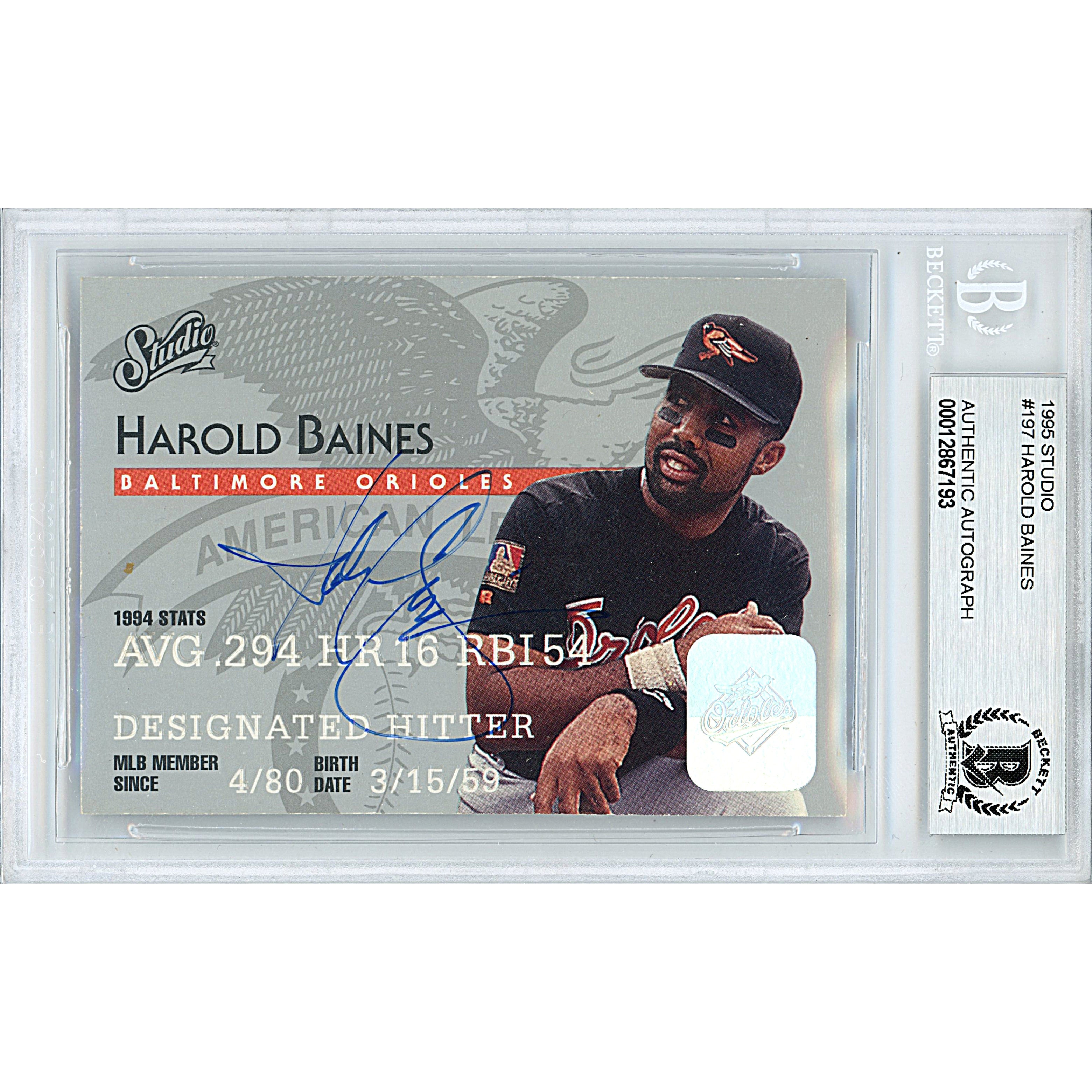 Harold Baines Signed 1995 Studio Baseball Trading Card Beckett BAS