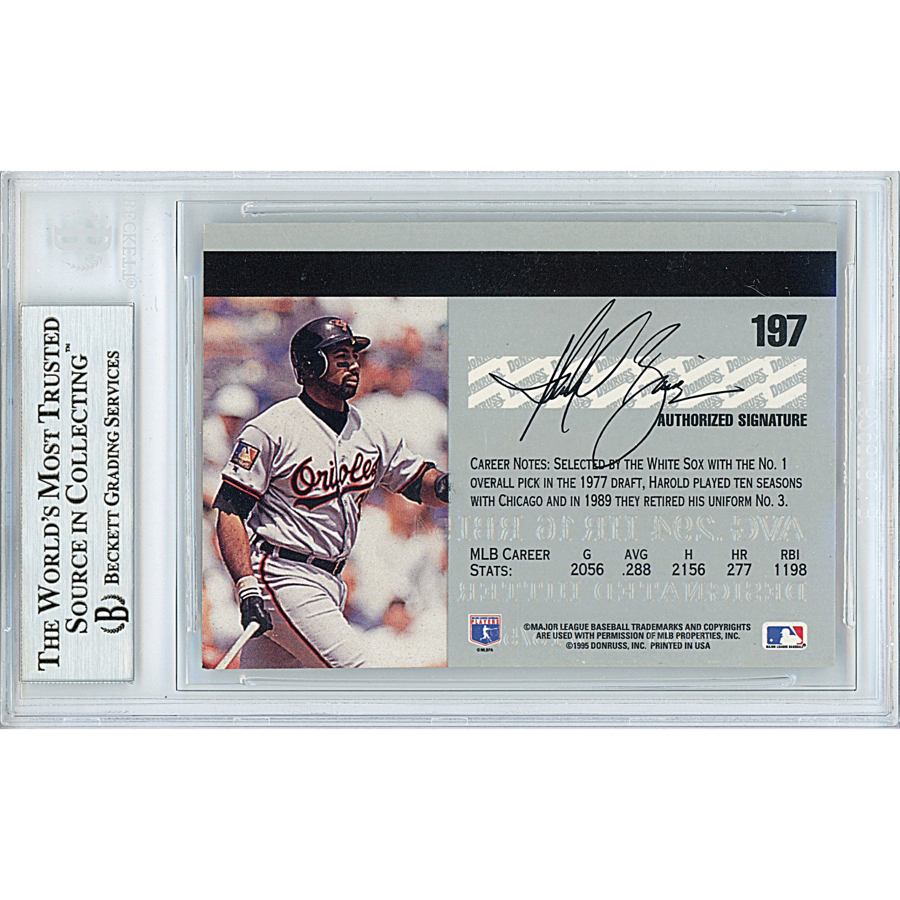 Harold Baines auto trading card – authentication sticker – Beckett COA