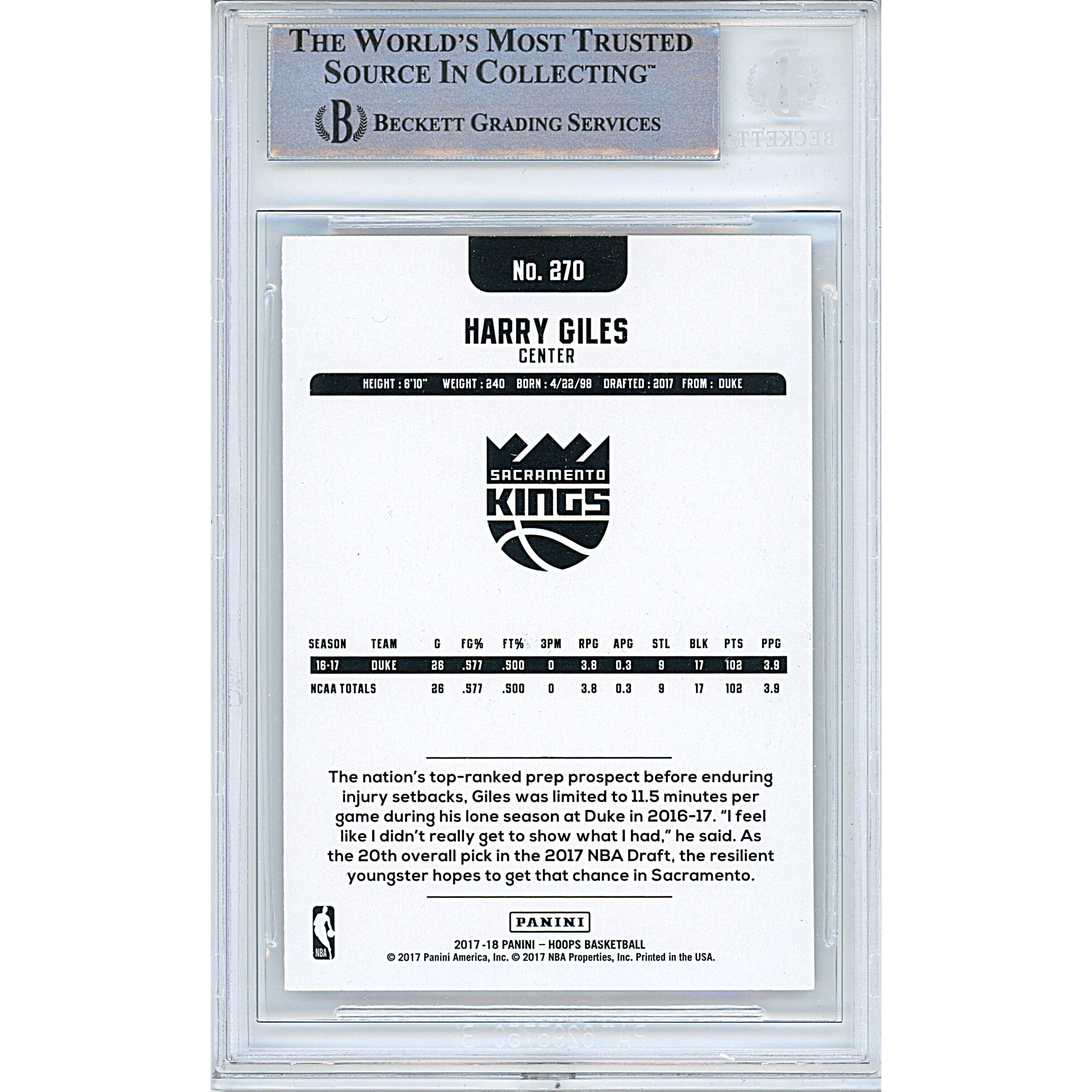 Harry Giles signed trading card – signature close-up – Beckett COA