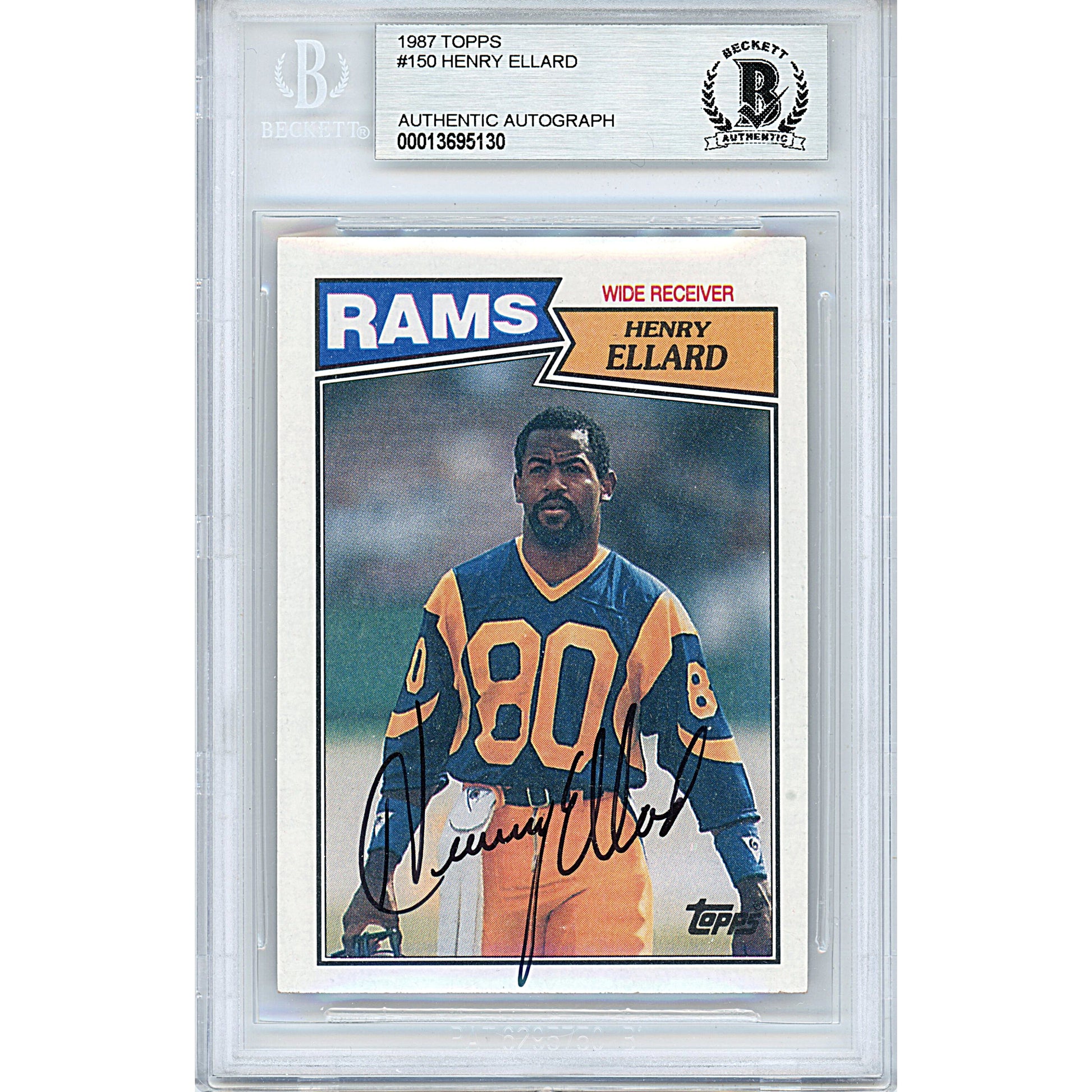 Footballs- Autographed- Henry Ellard Signed Los Angeles Rams 1987 Topps Football Card Beckett BAS Slabbed 00013695130 - 101