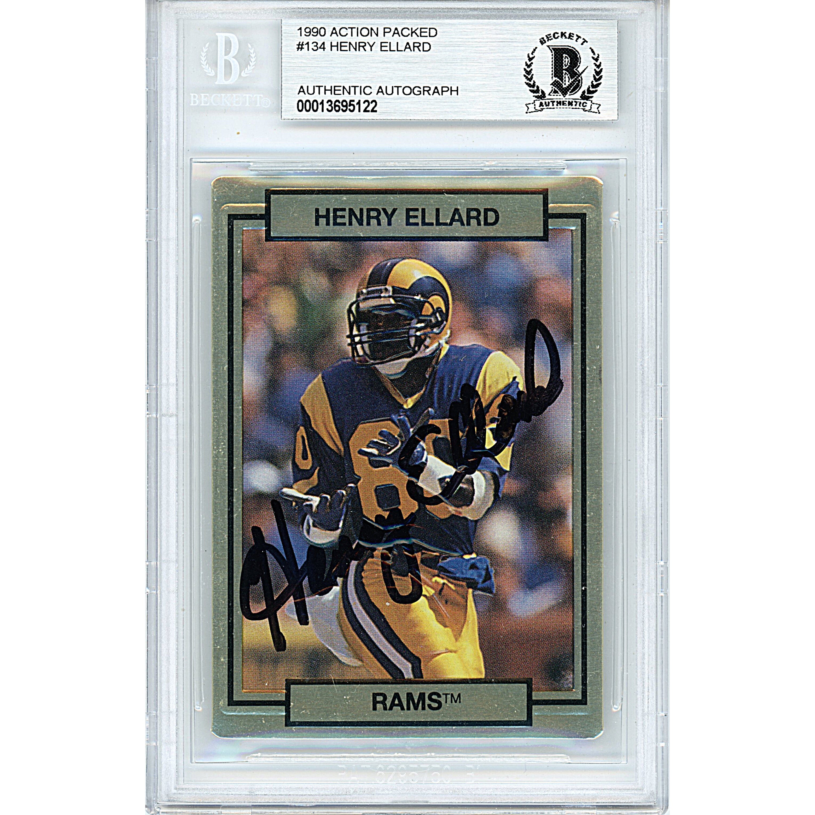 Henry Ellard Signed LA Rams 1990 Action Packed Football Card Beckett –  www.