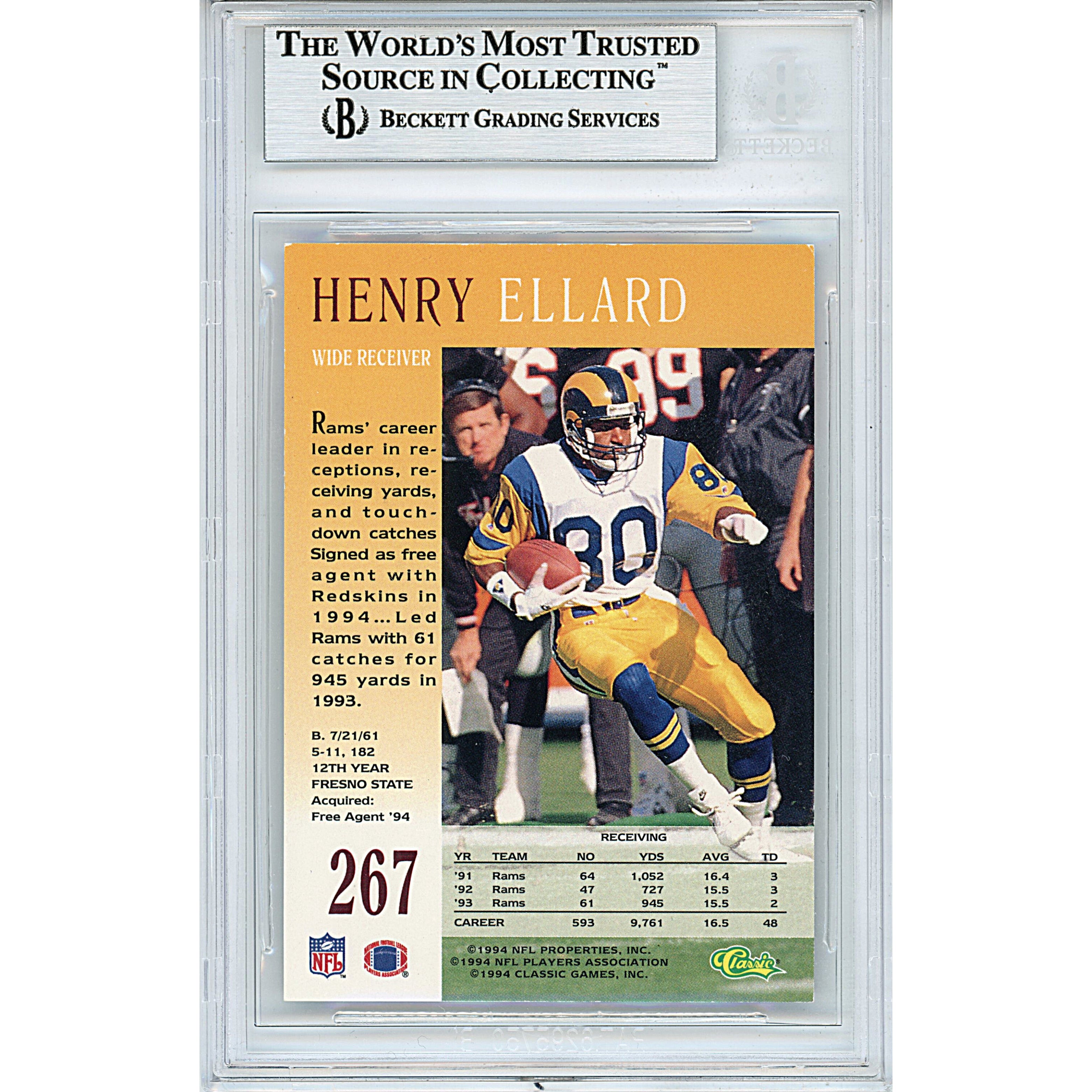 Henry Ellard signed trading card – signature close-up – Beckett COA