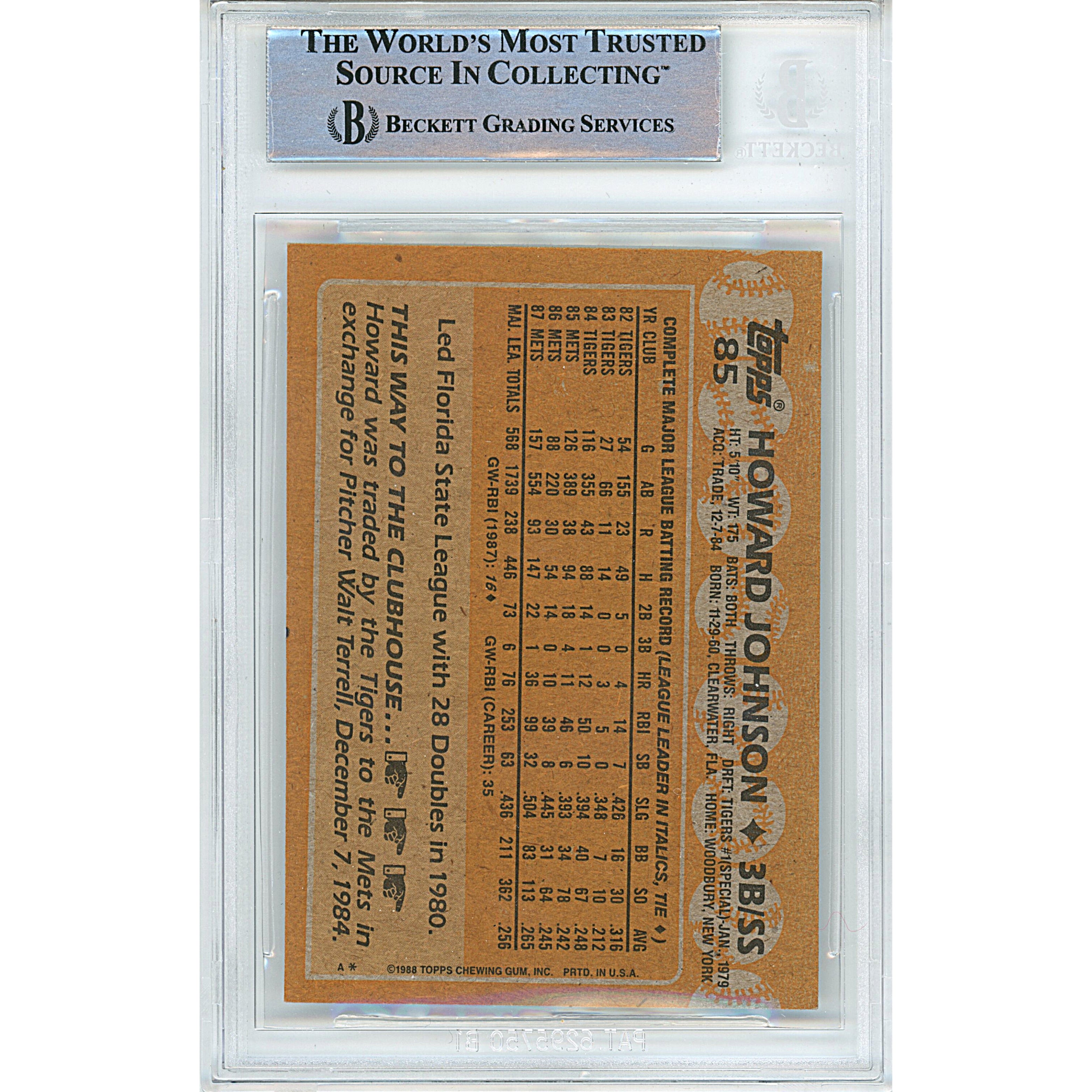 Howard Johnson auto trading card – authentication sticker – Beckett COA