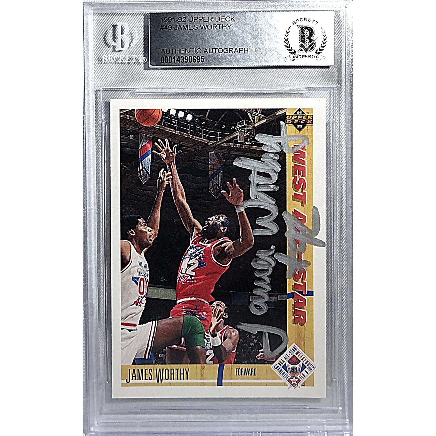 Basketballs- Autographed- James Worthy Signed Los Angeles Lakers 1991-1992 Upper Deck Basketball Card Beckett Slabbed 101
