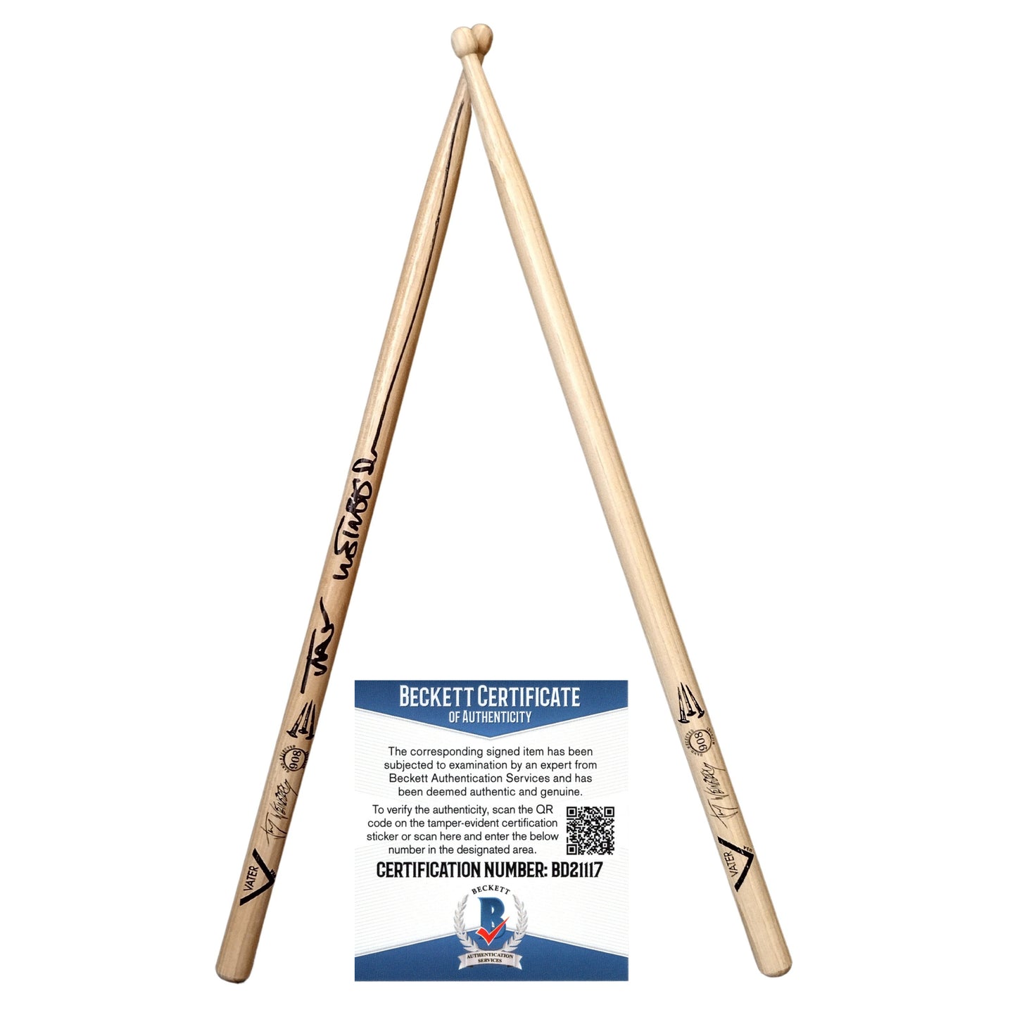 Music- Autographed- Jay Weinberg Signed Vater Drumstick Set Beckett Certified Authentic BD21117- Slipknot 101