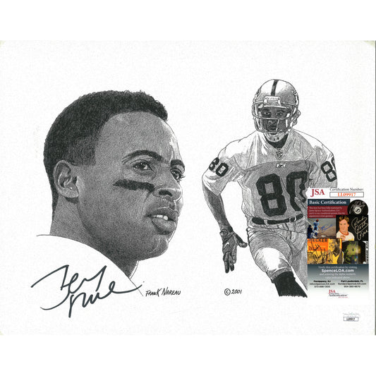 Footballs- Autographed- Jerry Rice Signed Oakland Raiders 11x14 Frank Nareau Art Print Lihto JSA Authentication 101