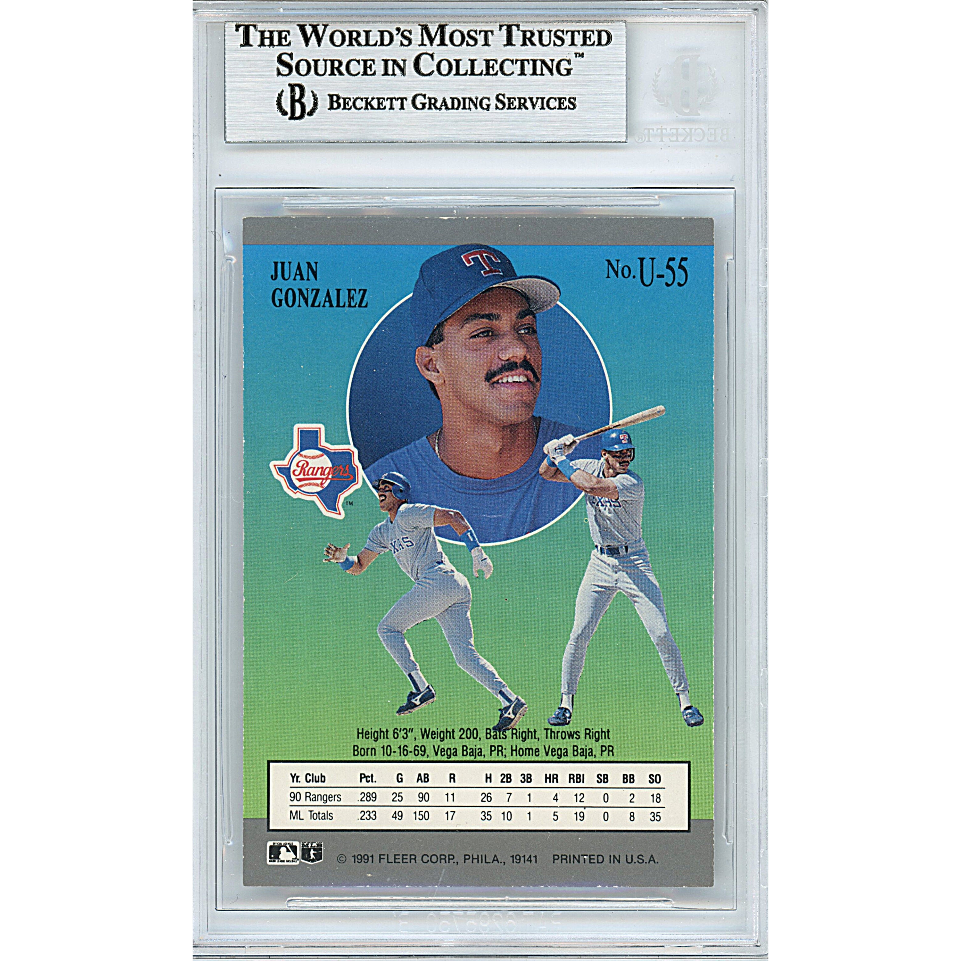 1991 Fleer #BECKETT Juan Gonzalez Texas Signed Trading Card – Beckett BAS