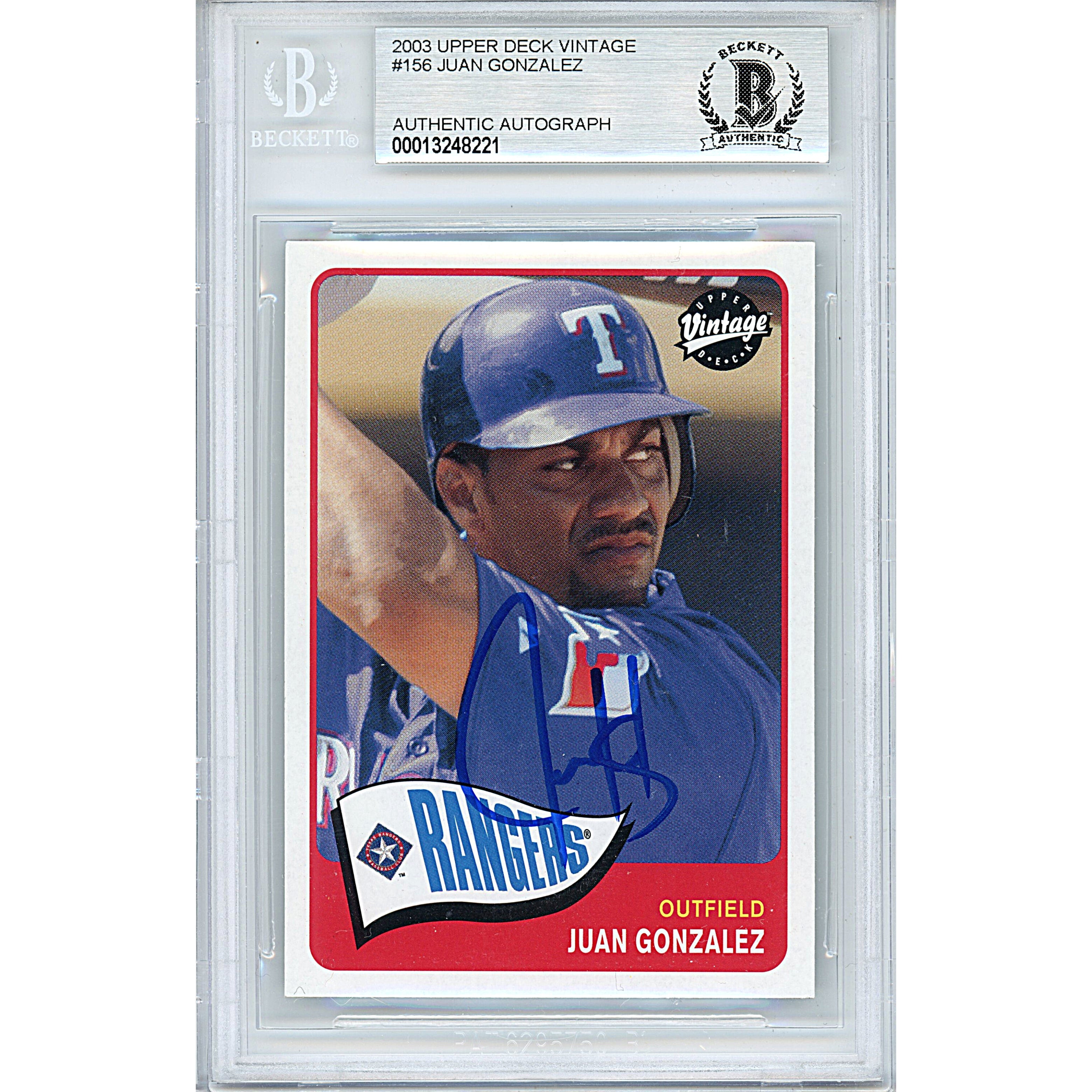 2003 Upper Deck #156 Juan Gonzalez Texas Autographed Trading Card – Beckett BAS