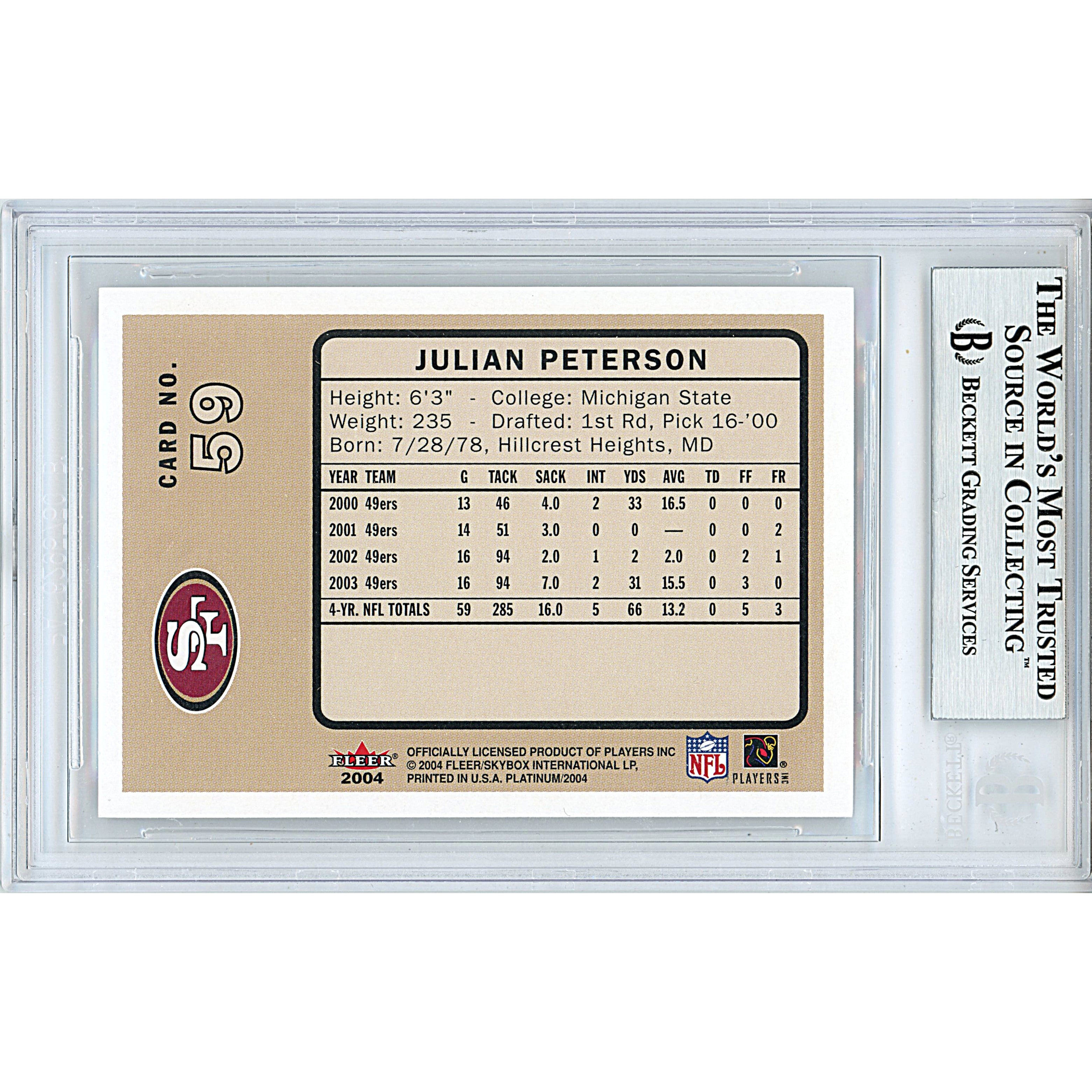2004 Fleer #59 Julian Peterson San Signed Trading Card – Beckett BAS