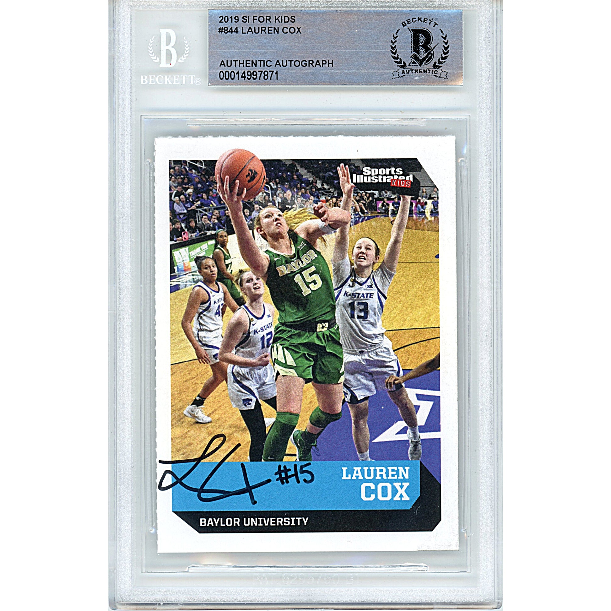 Basketballs- Autographed- Lauren Cox Signed Baylor Lady Bears 2019 Sports Illustrated for Kids Rookie Basketball Card Beckett Authentication Slabbed 00014997871 - 101