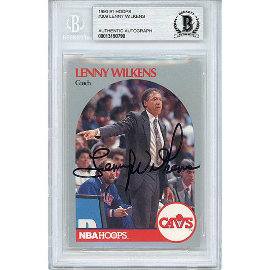 Basketballs- Autographed- Lenny Wilkens Signed Cleveland Cavaliers 1990-1991 Hoops Basketball Card Beckett BAS Slabbed 00013190790 - 101