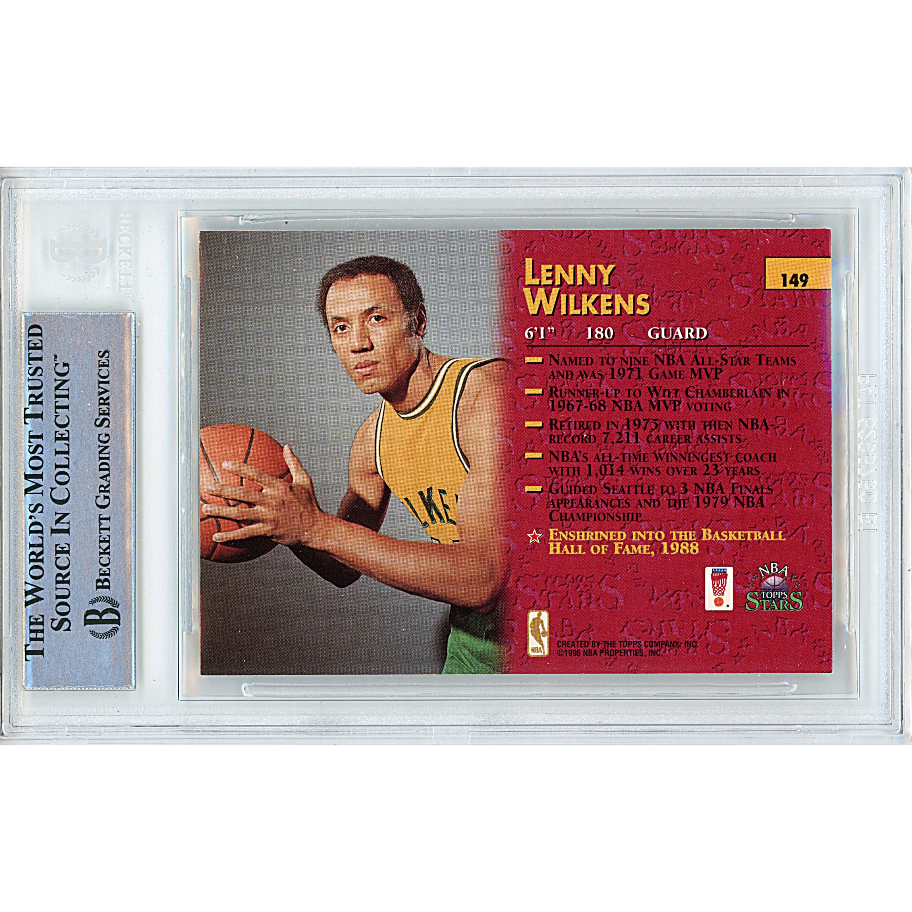 1996 Topps Lenny Wilkens Seattle SuperSonics Signed Trading Card – Beckett BAS.