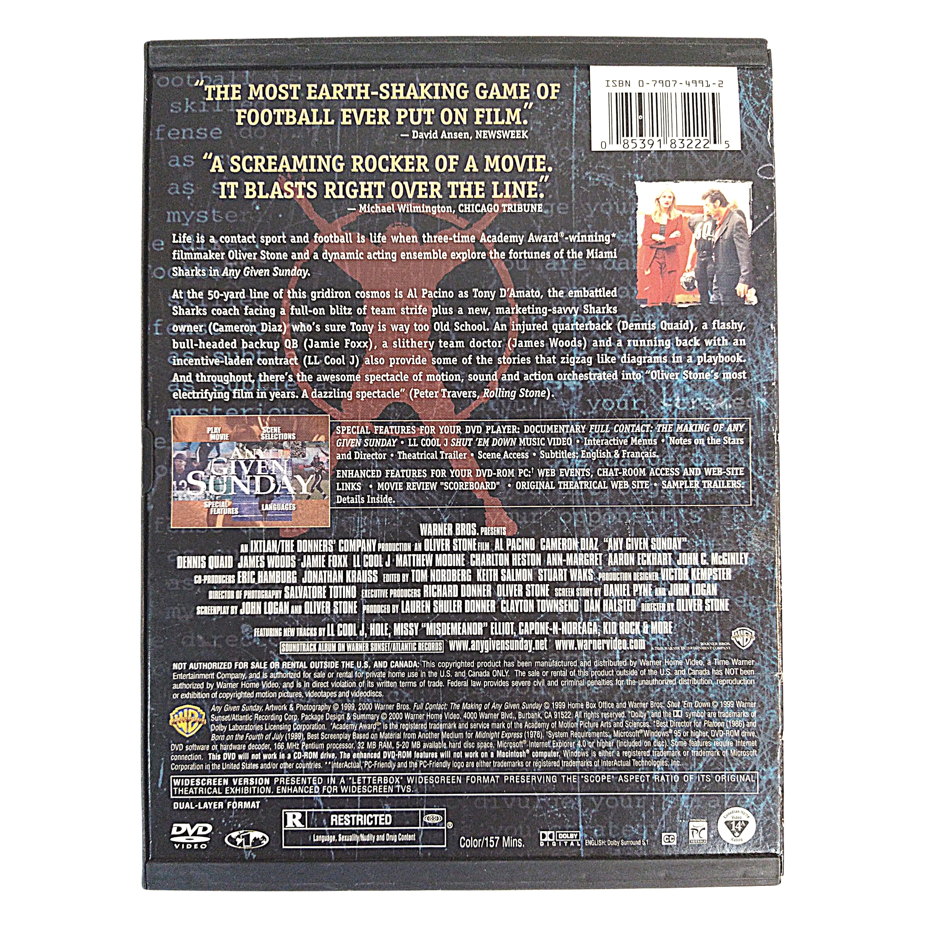 LL Cool J and Dennis Quaid Auto Any Given Sunday DVD Movie Cover – Beckett BAS.