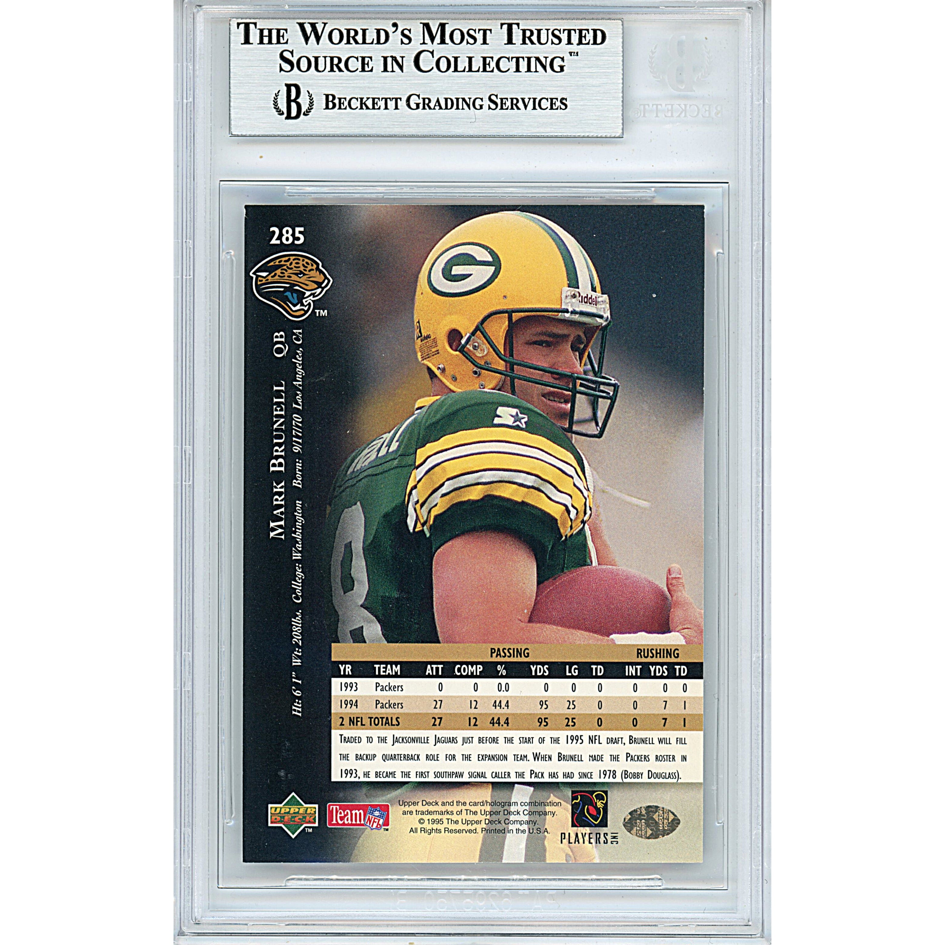 Mark Brunell signed trading card – signature close-up – Beckett COA