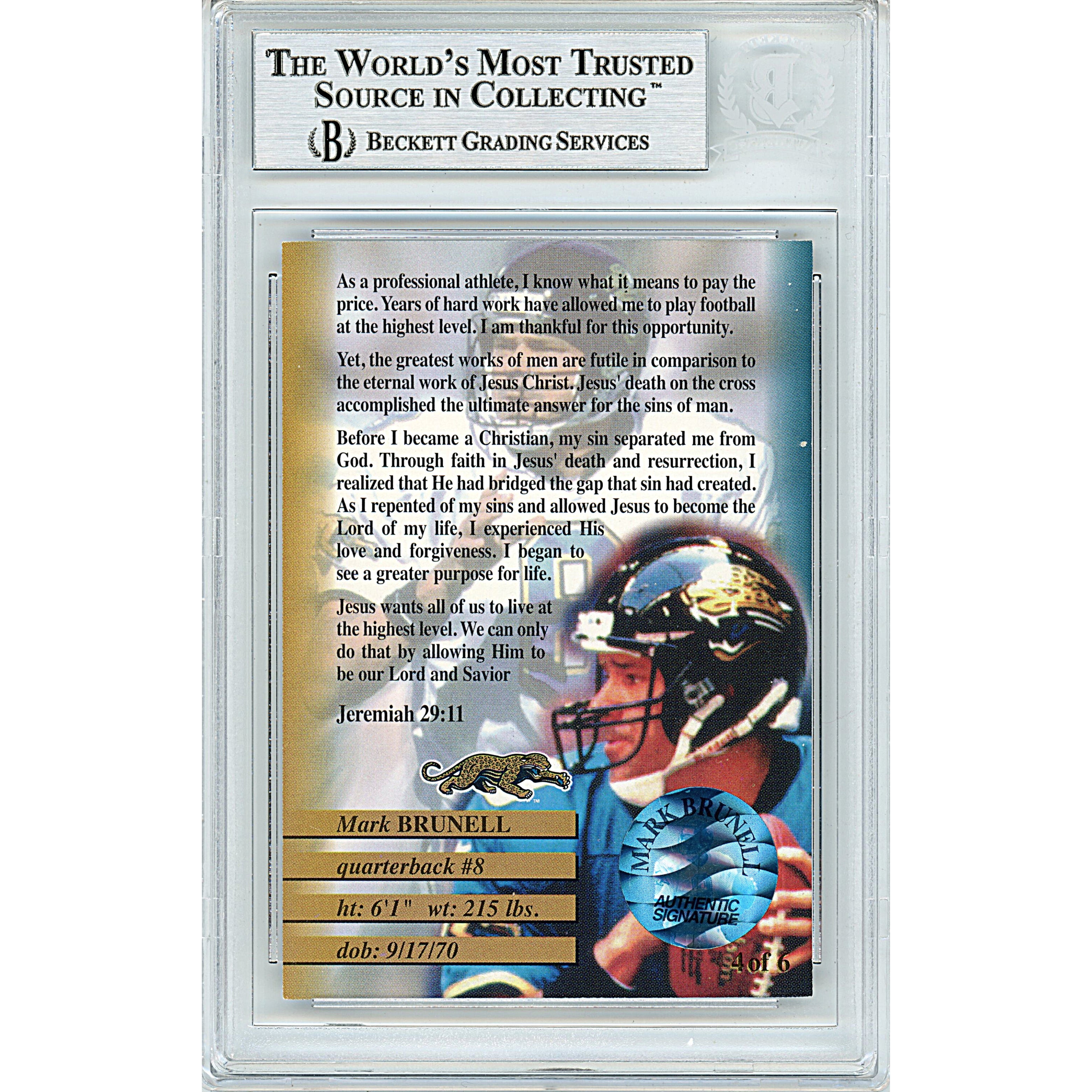 Mark Brunell signed trading card – signature close-up – Beckett COA