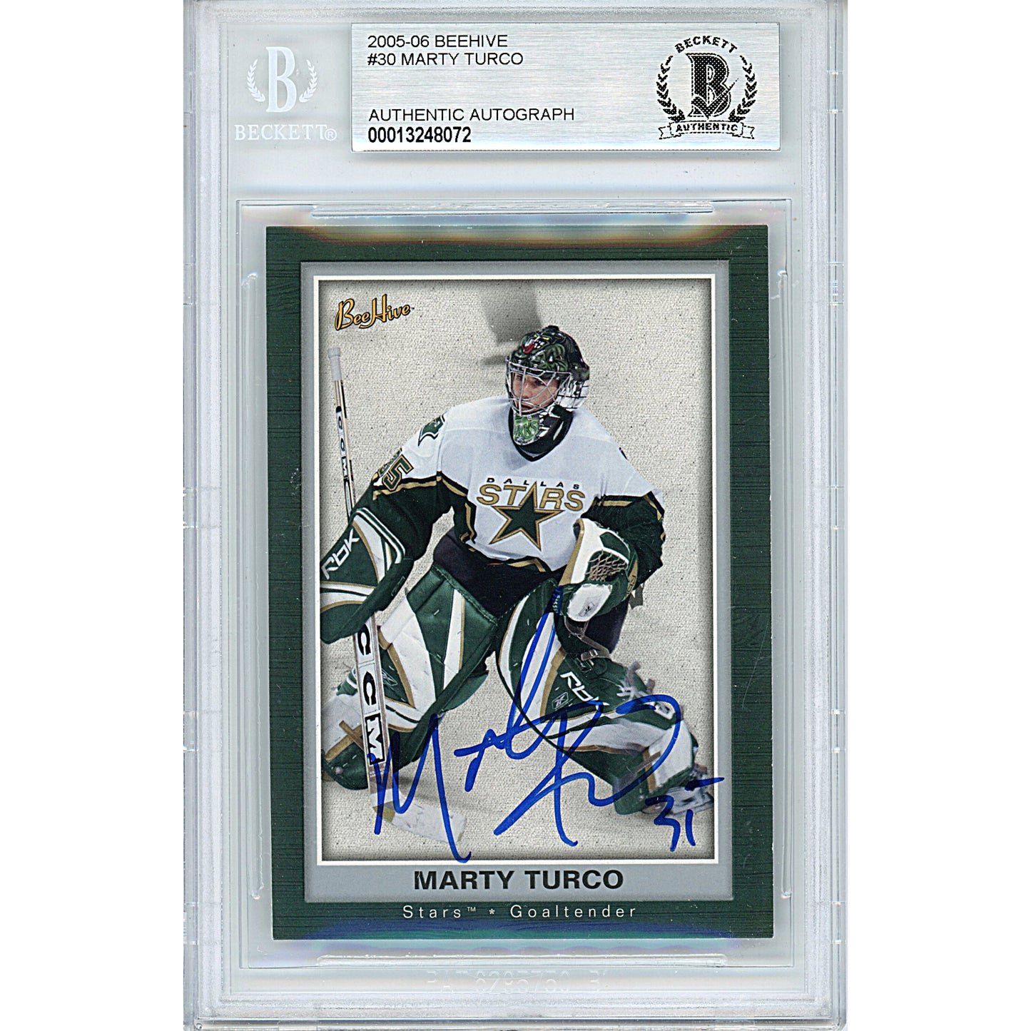Hockey- Autographed- Marty Turco Signed Dallas Stars 2005-2006 Beehive Hockey Card Beckett Slabbed 00013248072 - 101