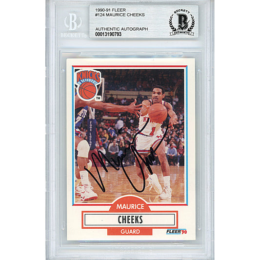 Autographed- Basketballs- Maurice Cheeks Signed New York Knicks 1990-1991 Fleer Basketball Card Beckett BAS Slabbed 00013190793 - 101