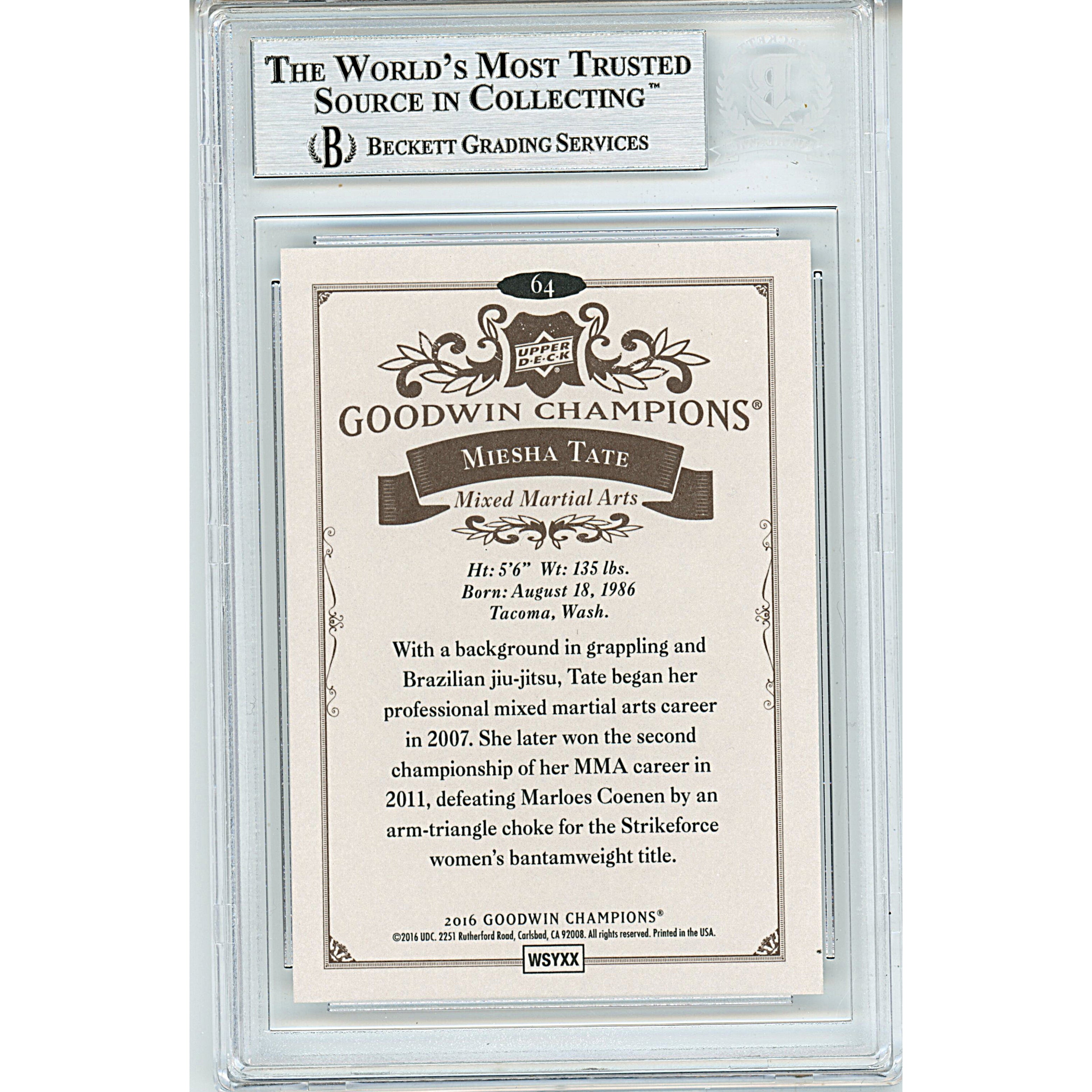 Miesha Tate auto trading card – authentication sticker – Beckett COA