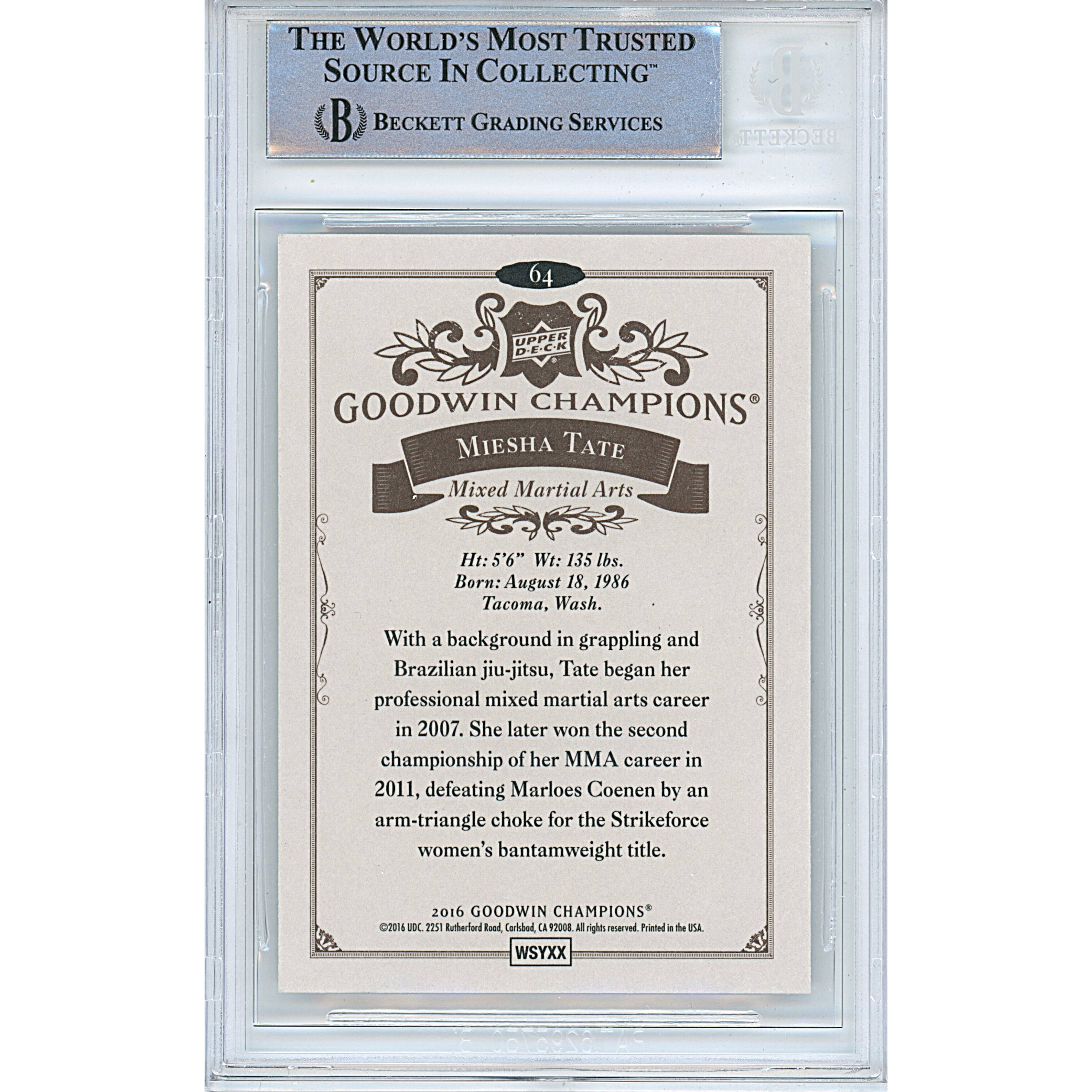 Miesha Tate auto trading card – authentication sticker – Beckett COA