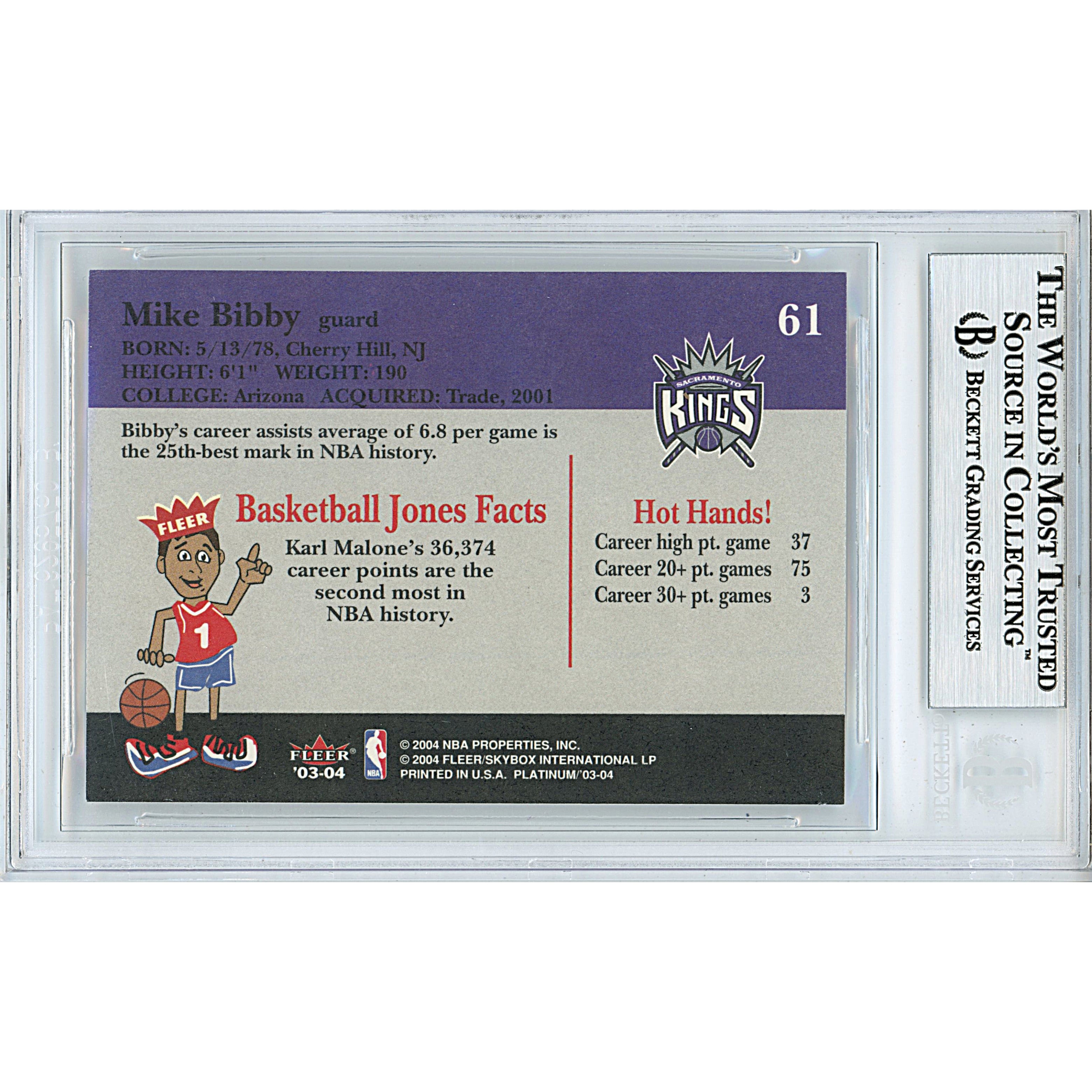 Mike Bibby signed trading card – signature close-up – Beckett COA