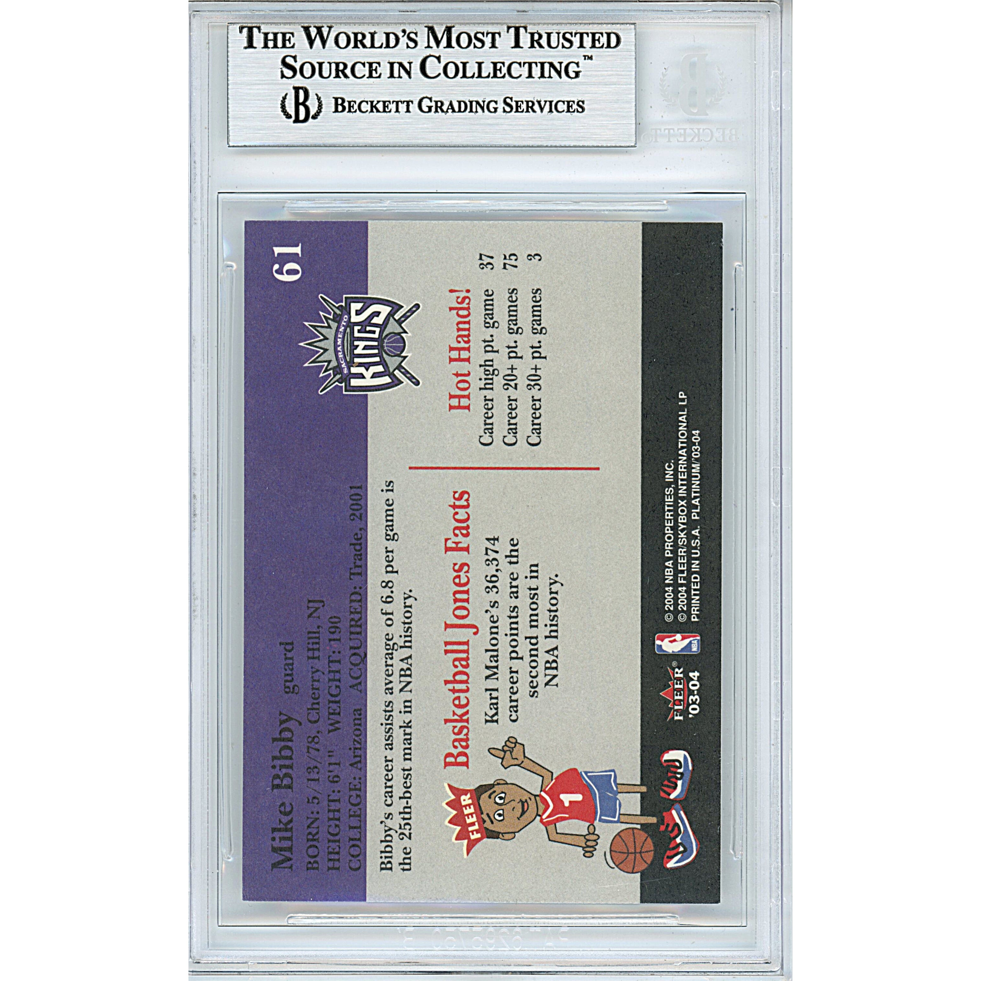 Mike Bibby auto trading card – authentication sticker – Beckett COA