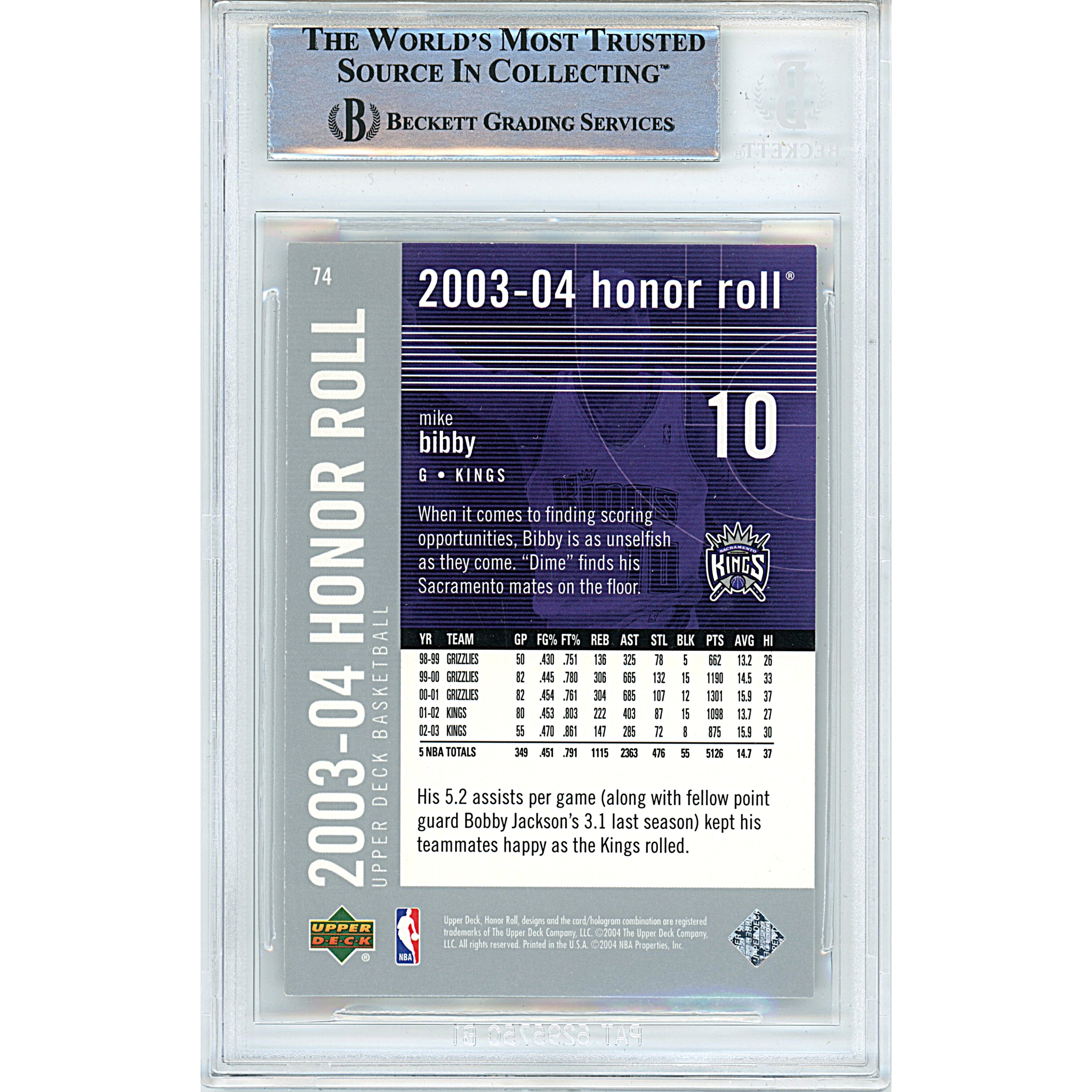 Mike Bibby signed trading card – signature close-up – Beckett COA