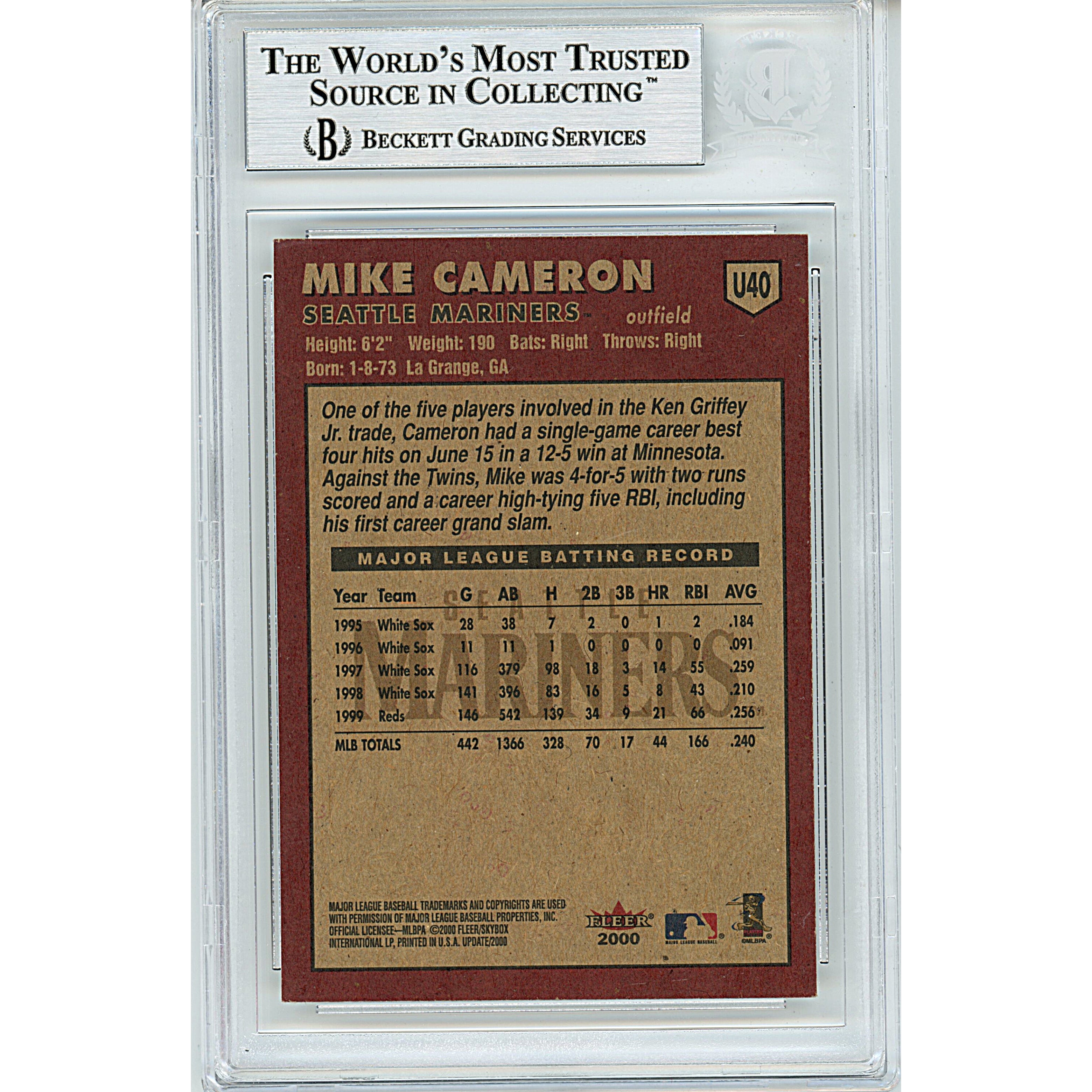 Mike Cameron signed trading card – signature close-up – Beckett COA