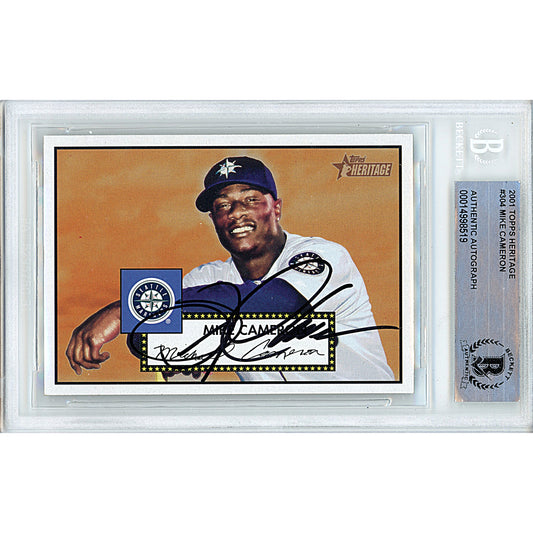 Baseballs- Autographed- Mike Cameron Signed Seattle Mariners 2001 Topps Heritage Baseball Card Beckett Authentication Slabbed 00014998519 - 101