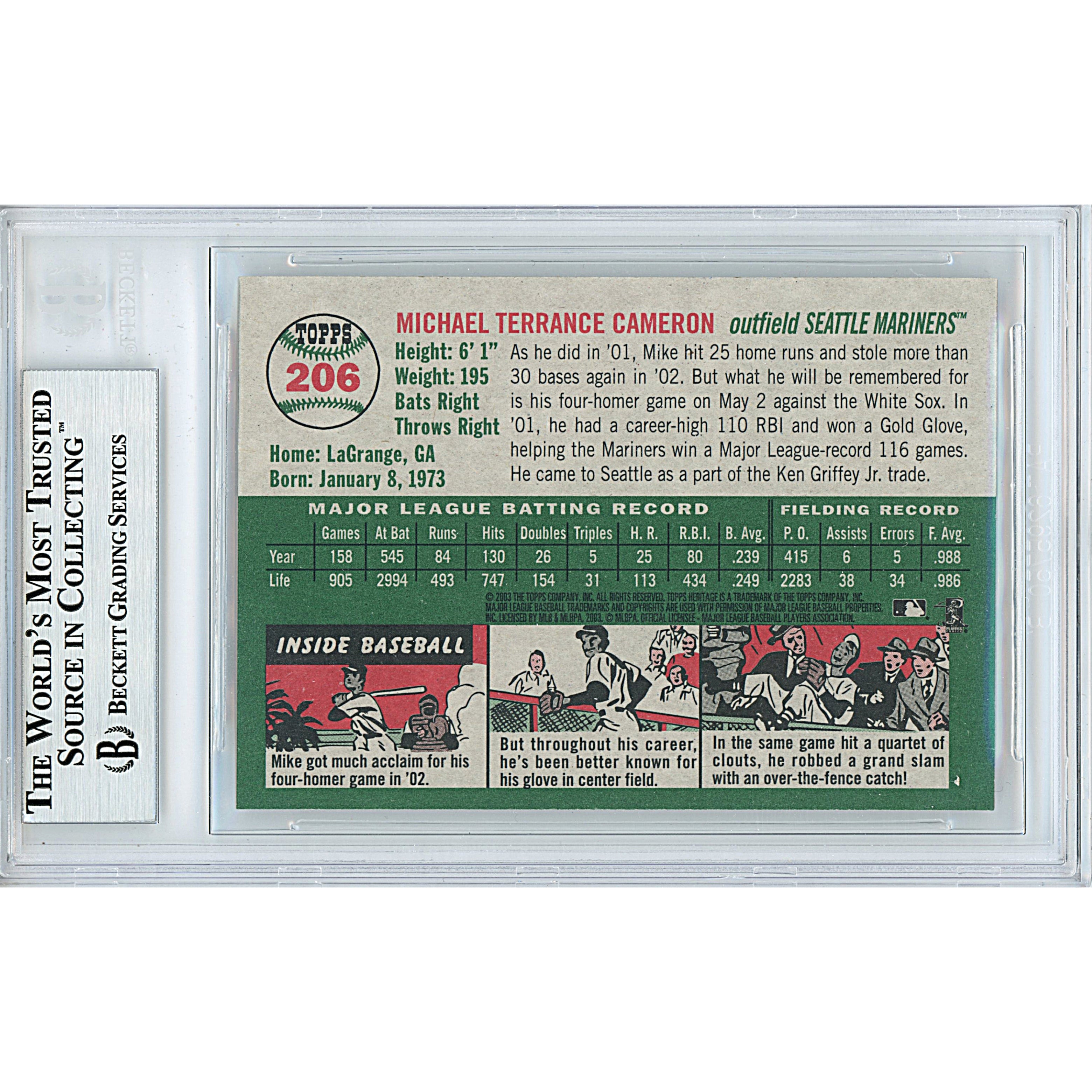 Mike Cameron signed trading card – signature close-up – Beckett COA