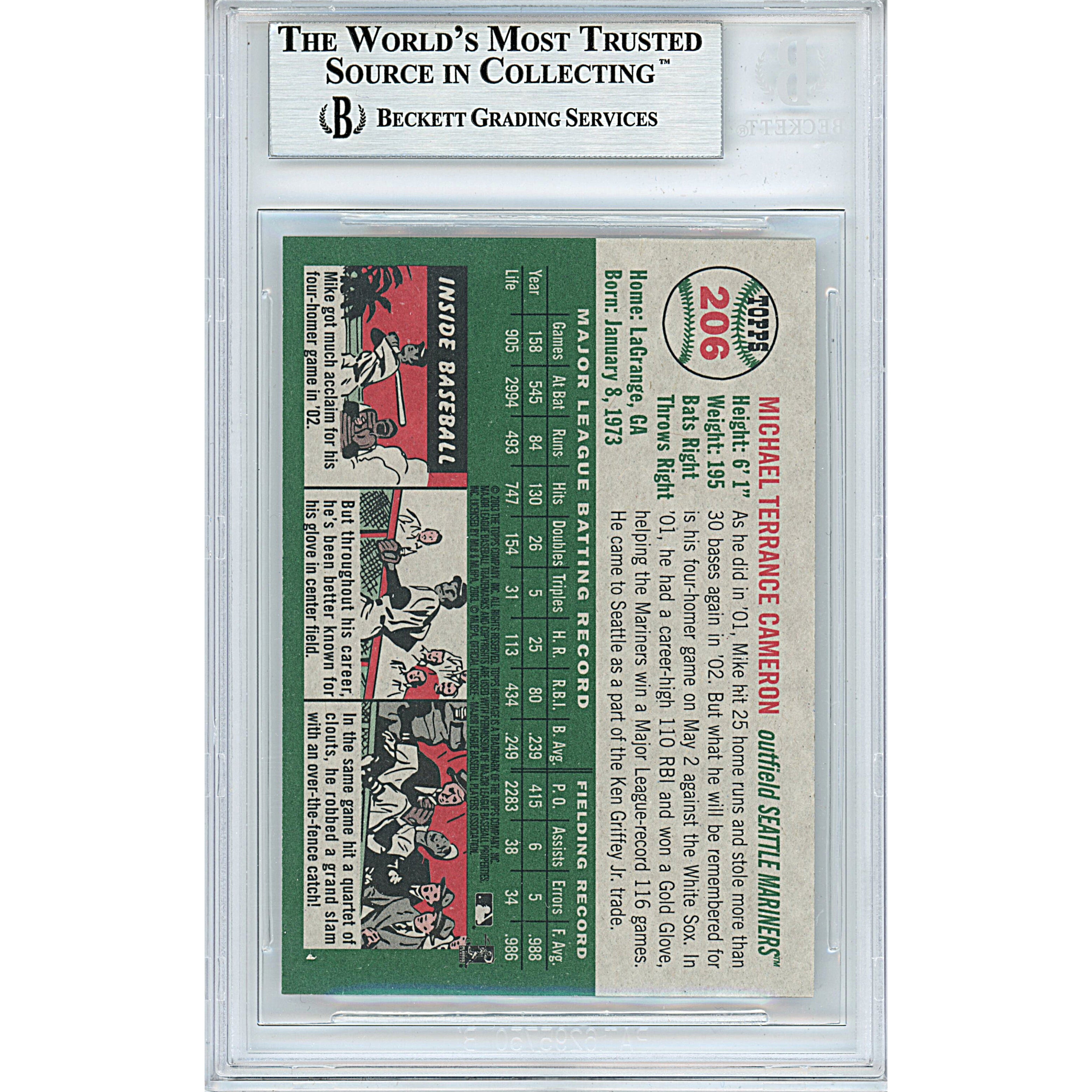 Mike Cameron auto trading card – authentication sticker – Beckett COA