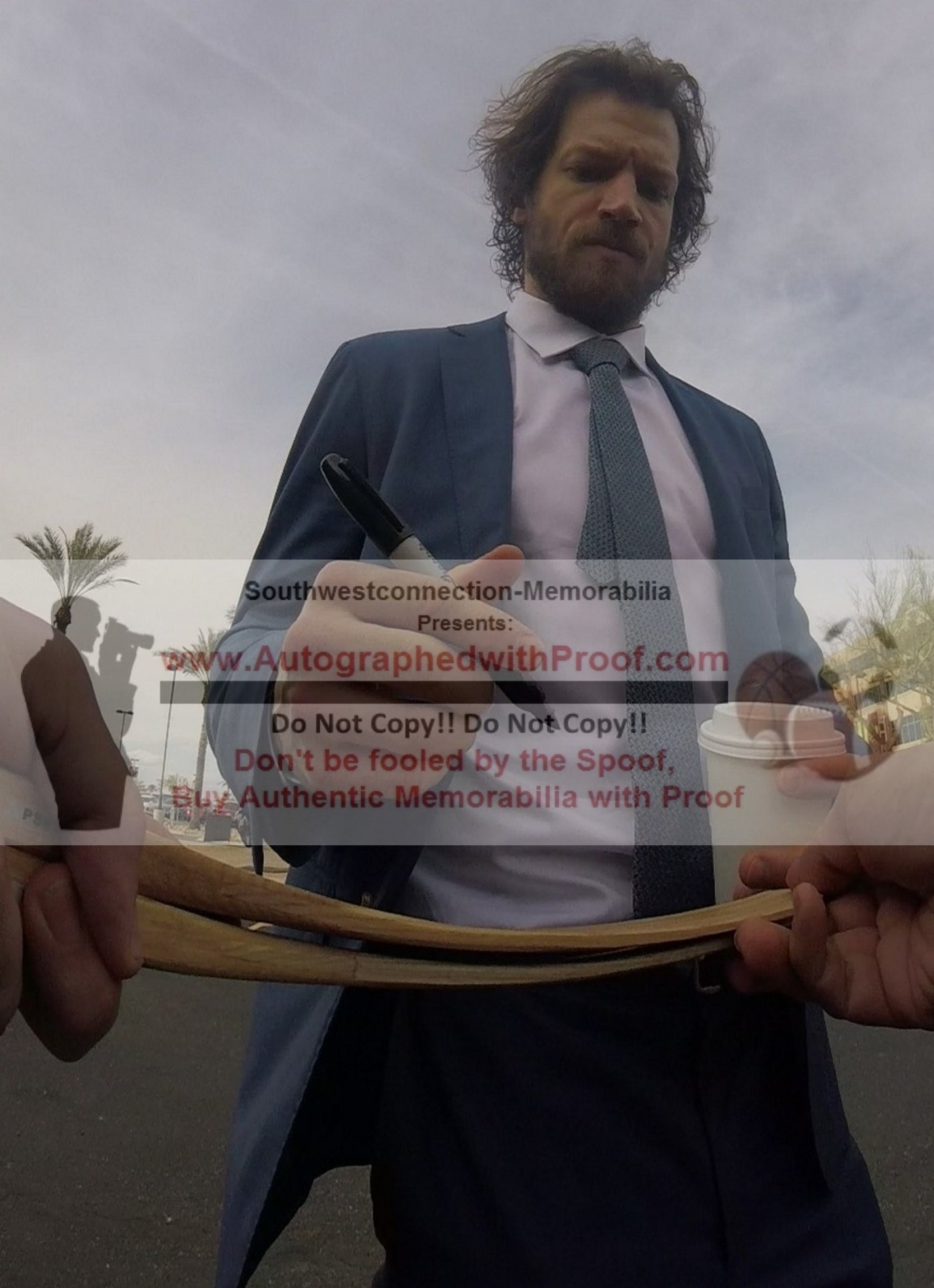 Hockey Stick Blades- Autographed- Mike Smith Signing Calgary Flames Logo Hockey Stick Blade Proof Photo Beckett BAS 1