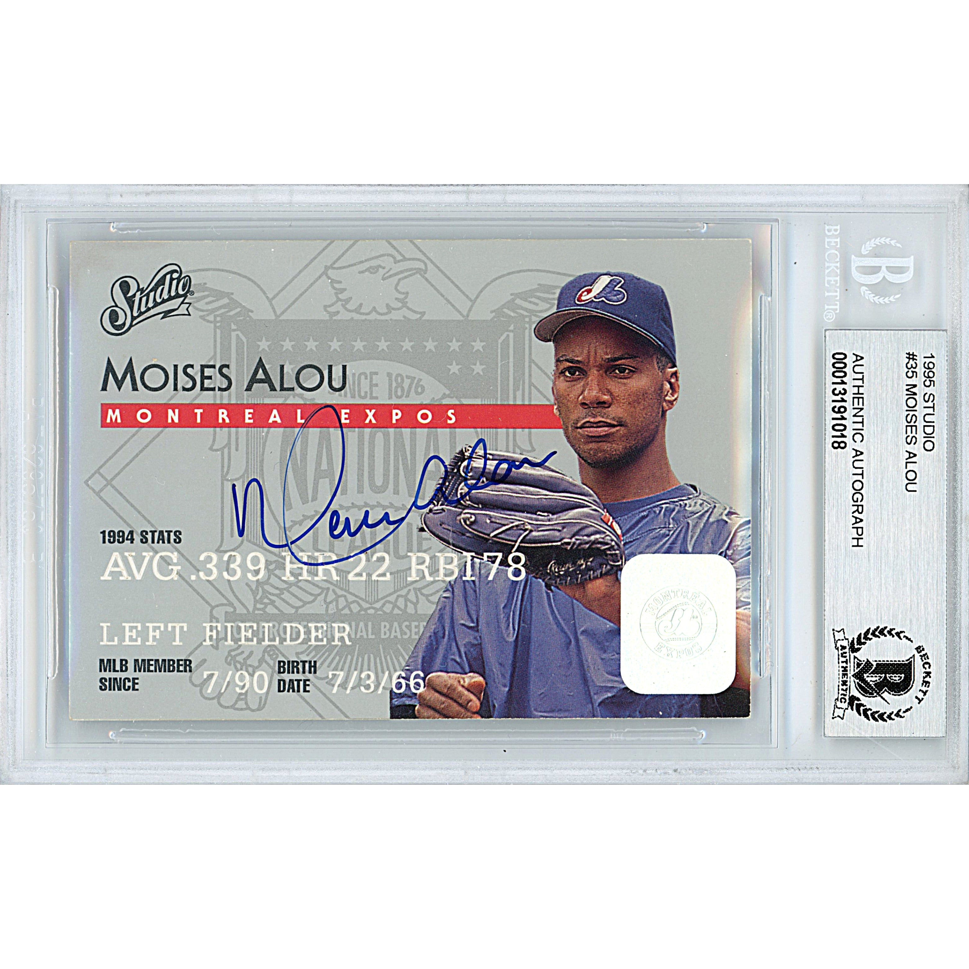Moises Alou Autographed Montreal Expos 1995 Studio Baseball Card Beckett  Slab
