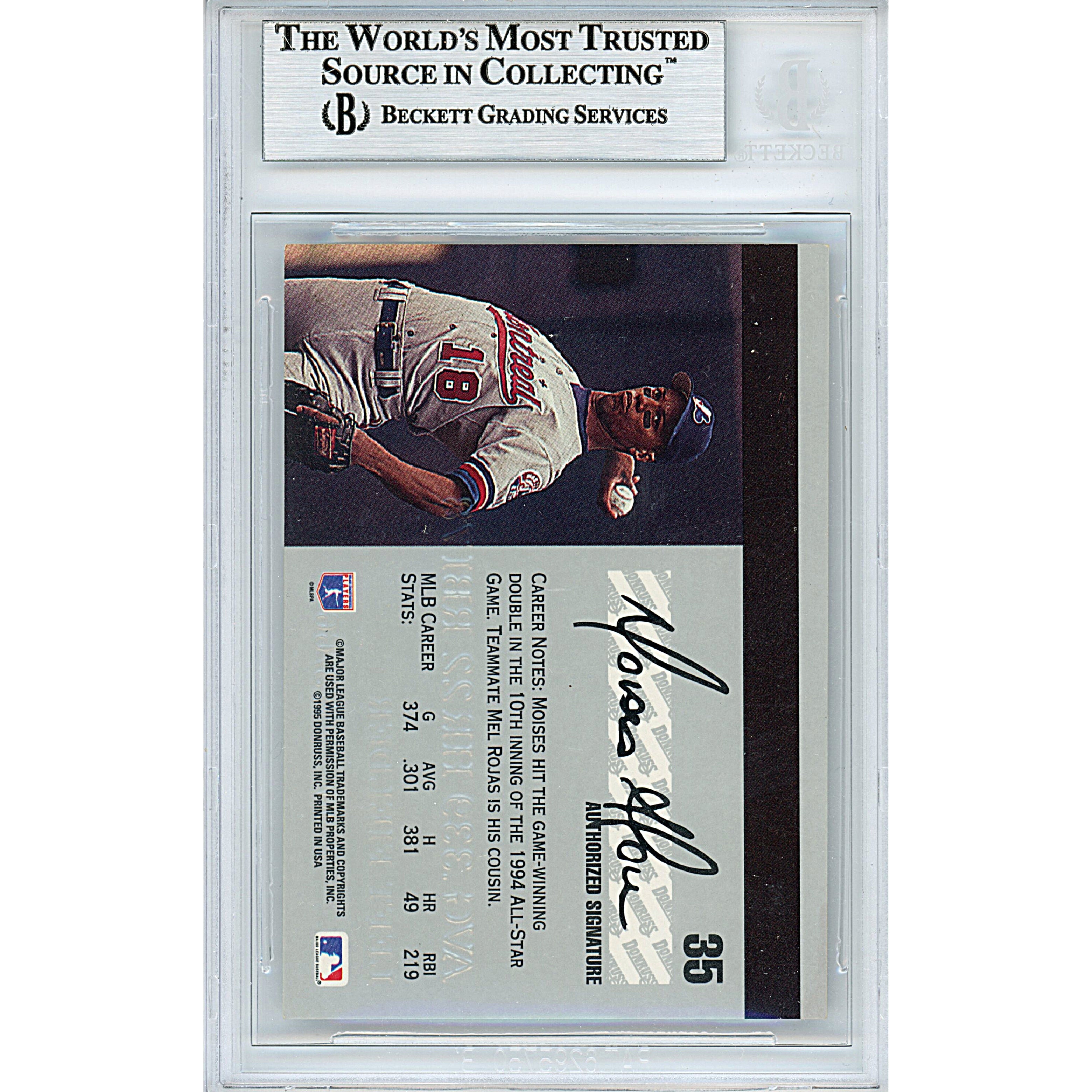 Moises Alou trading card autograph – angled display – Beckett COA