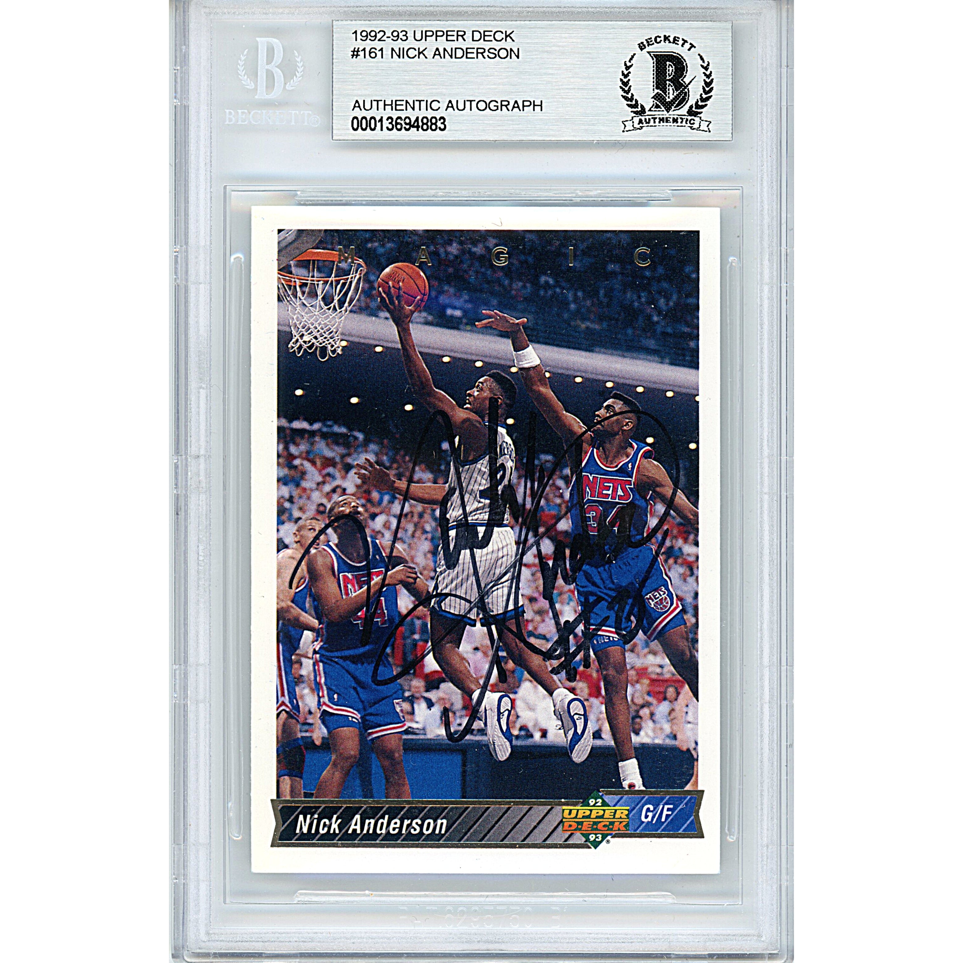 Nick Anderson autographed trading card – full view – Beckett COA