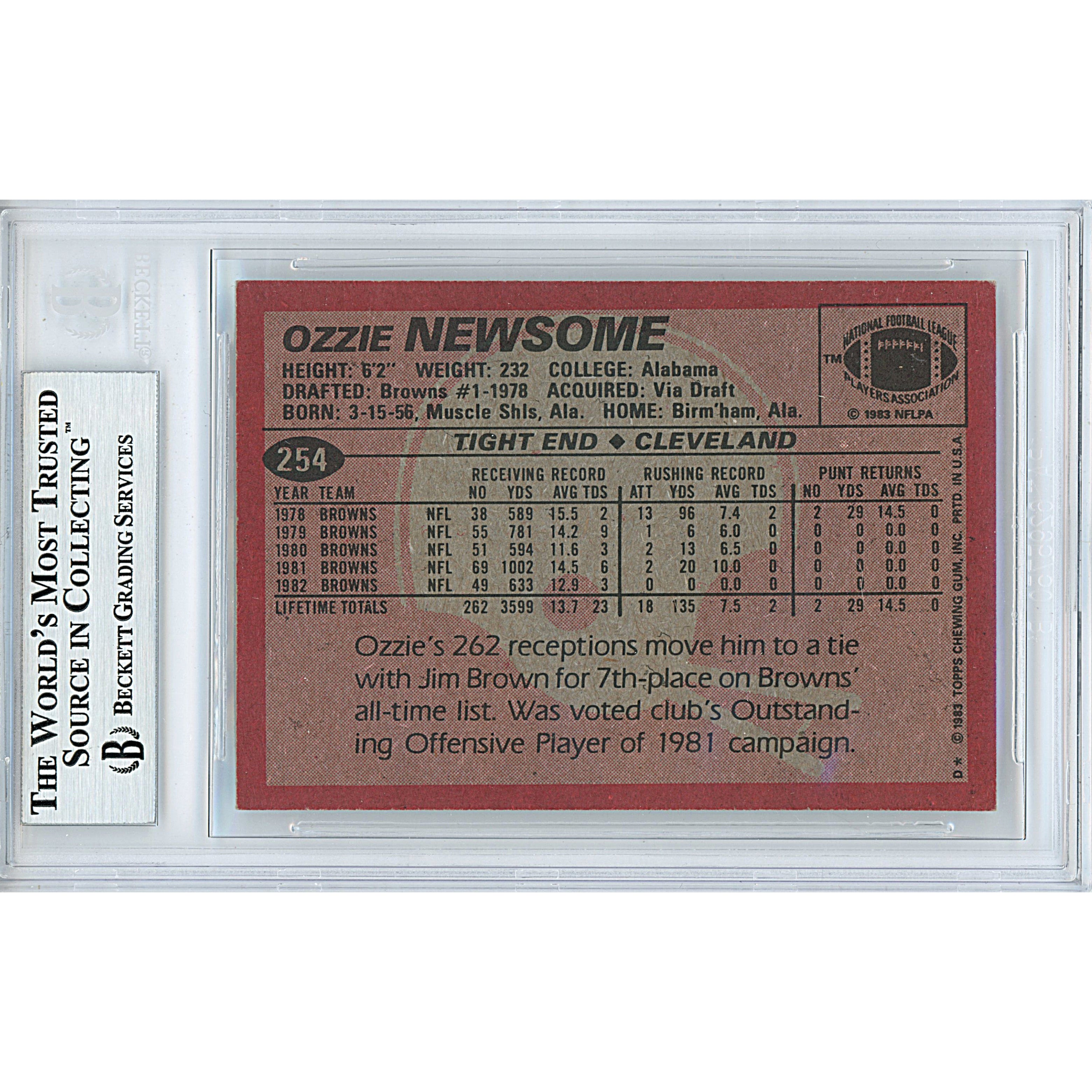 Ozzie Newsome signed trading card – signature close-up – Beckett COA