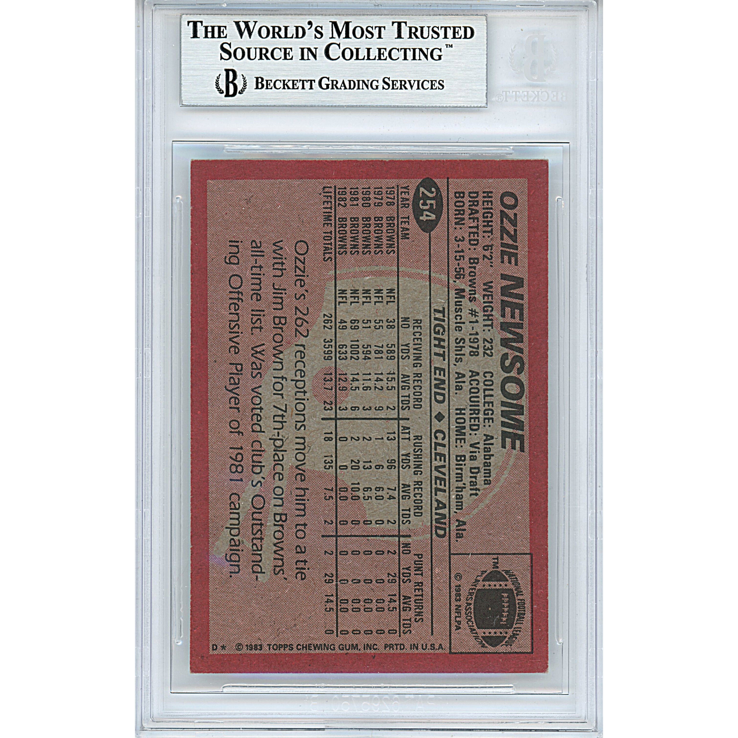 Ozzie Newsome auto trading card – authentication sticker – Beckett COA