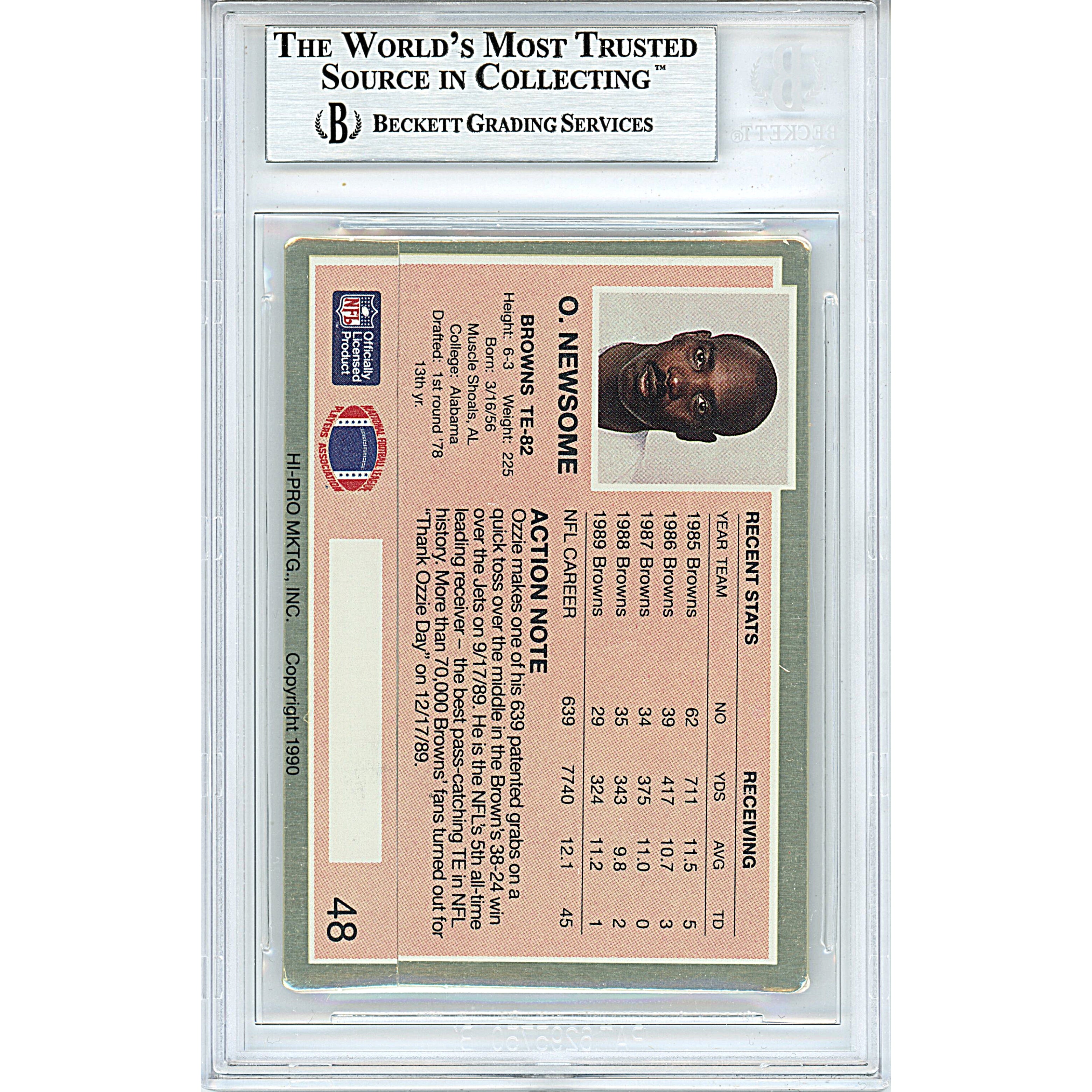Ozzie Newsome auto trading card – authentication sticker – Beckett COA