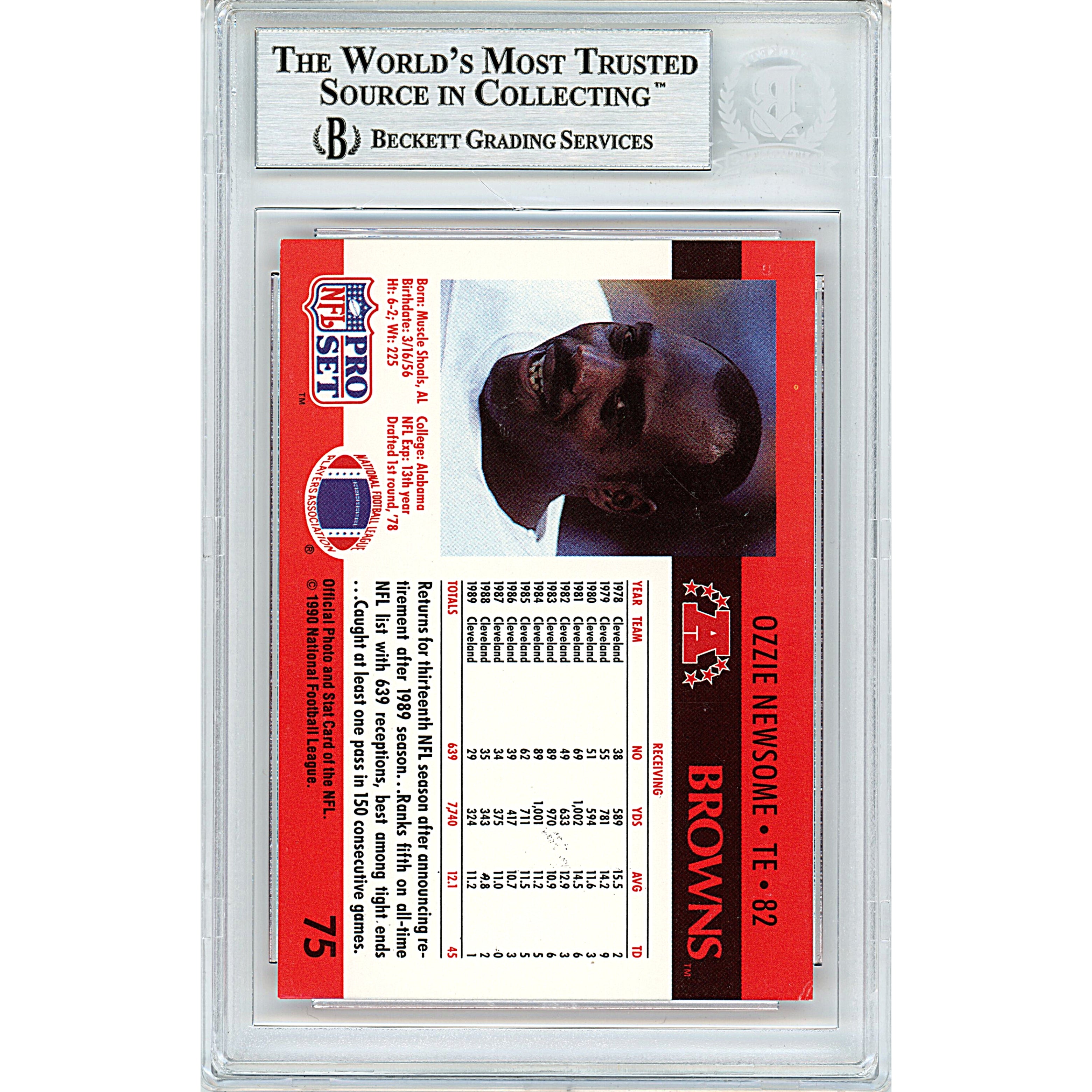 Ozzie Newsome auto trading card – authentication sticker – Beckett COA