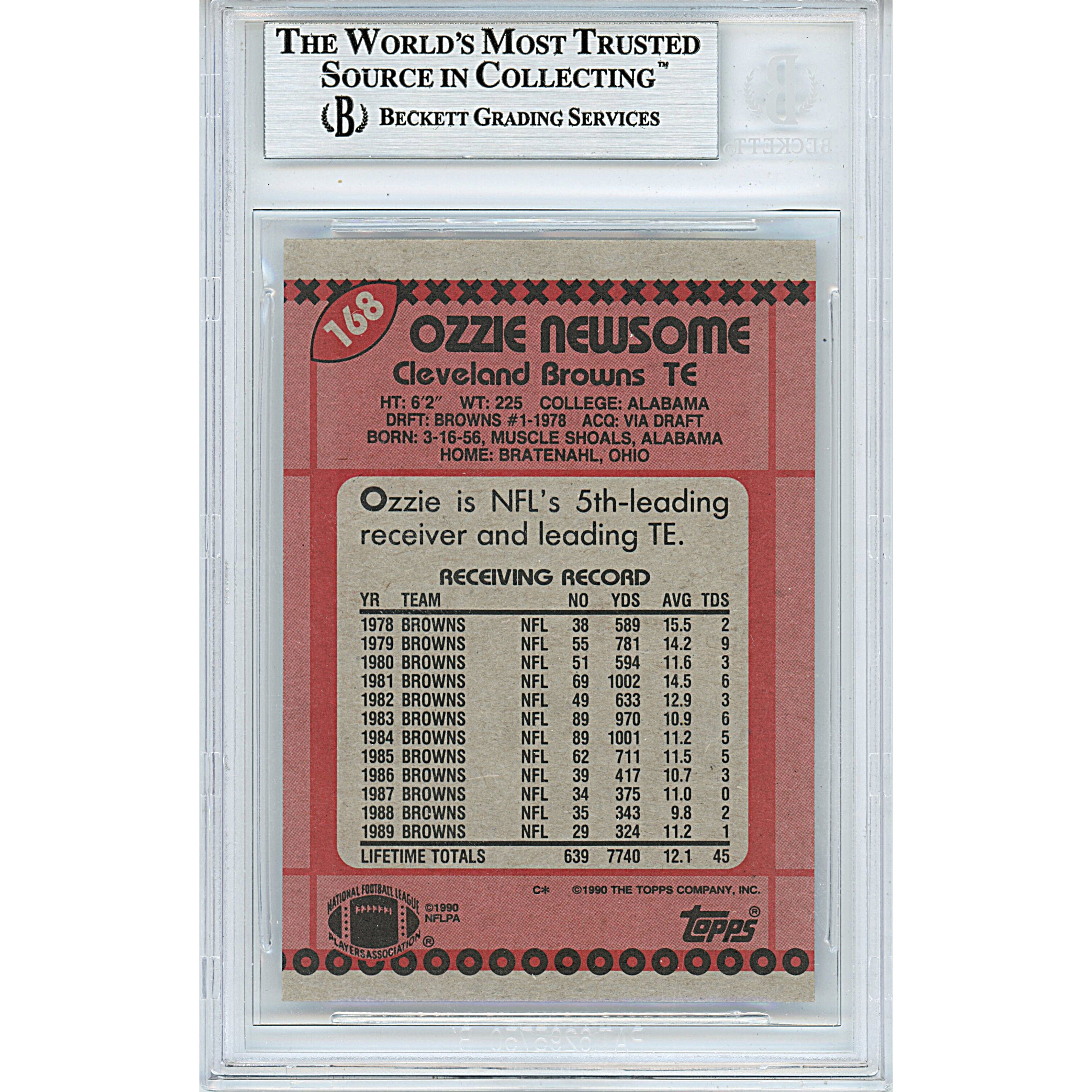 Ozzie Newsome signed trading card – signature close-up – Beckett COA